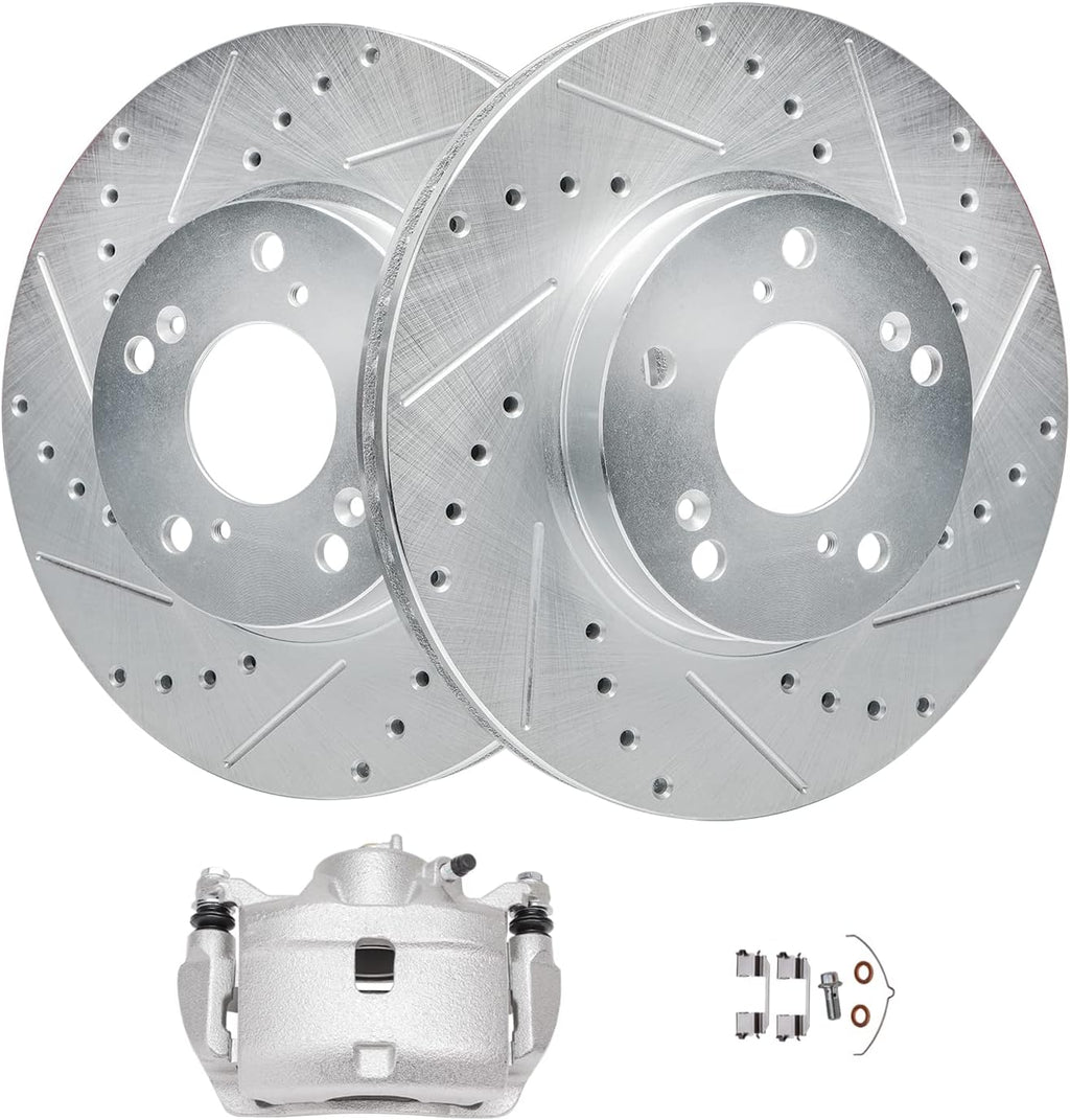 Detroit Axle - Front Brake Kit for Honda CR-V Element Drilled Slotted Disc Rotors Right Brake Caliper w/Bracket Replacement : 11.10 inch Front Rotor