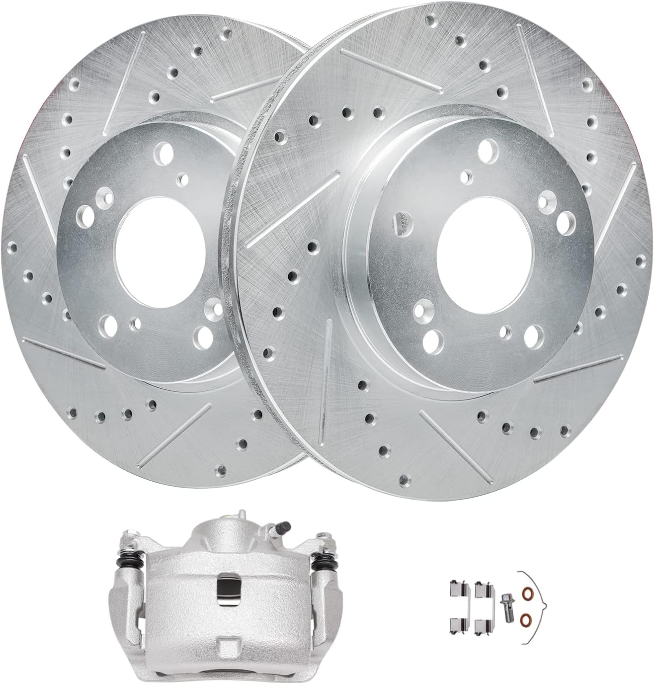 Detroit Axle - Front Brake Kit for Honda CR-V Element Drilled Slotted Disc Rotors Right Brake Caliper w/Bracket Replacement : 11.10 inch Front Rotor