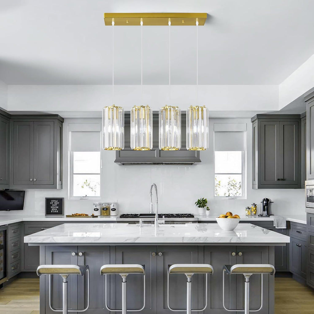 Gold Pendant Lighting Modern Pendant Light, Mini Crystal Chandeliers,Adjustable Pendant Light Fixture for Kitchen Island Dinning Room Corridor Bedroom(Gold 4-Light)