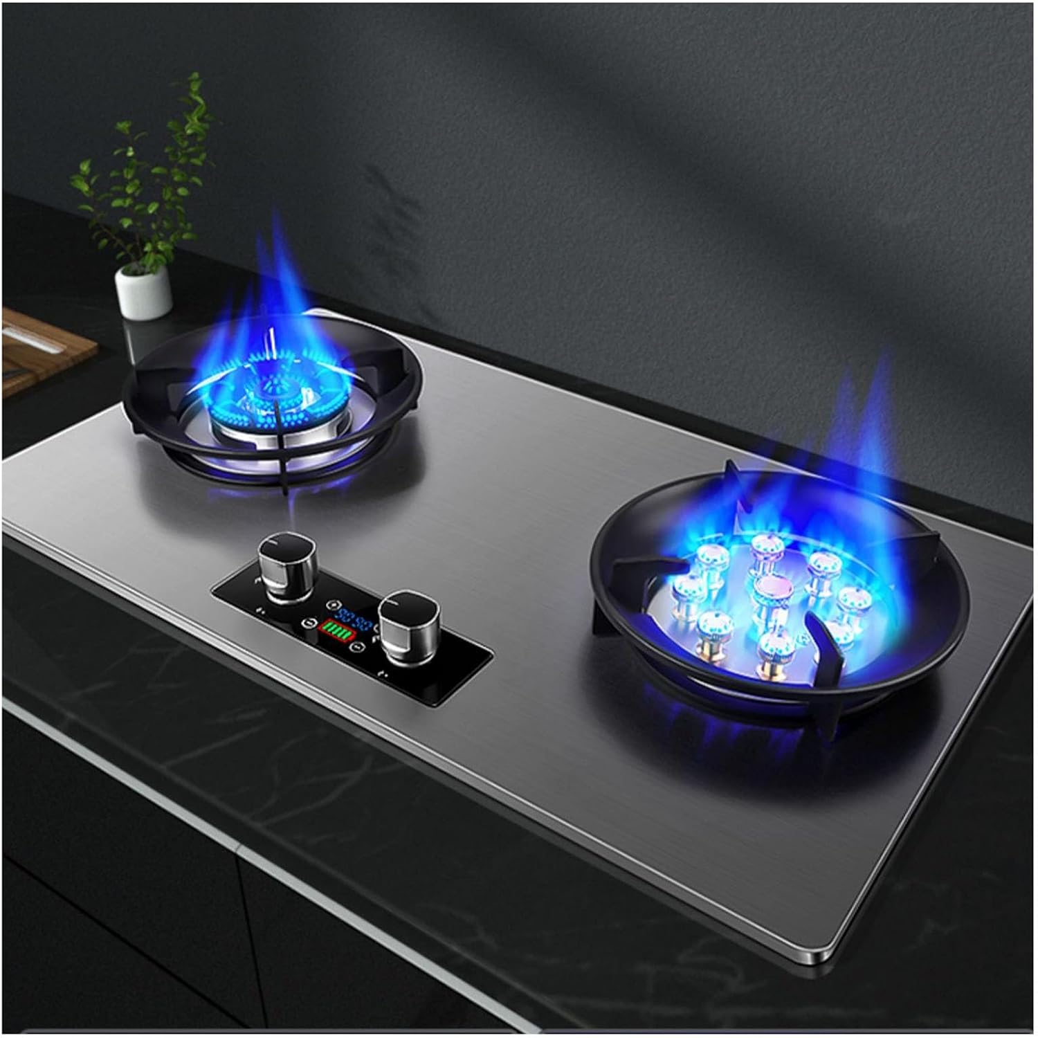 Stainless Steel Gas Stove,Tabletop/built-in Gas Cooktop,17060 BTU Two Burners,Flameout Protection Suitable for Home and Commercial Use (Size : NG)