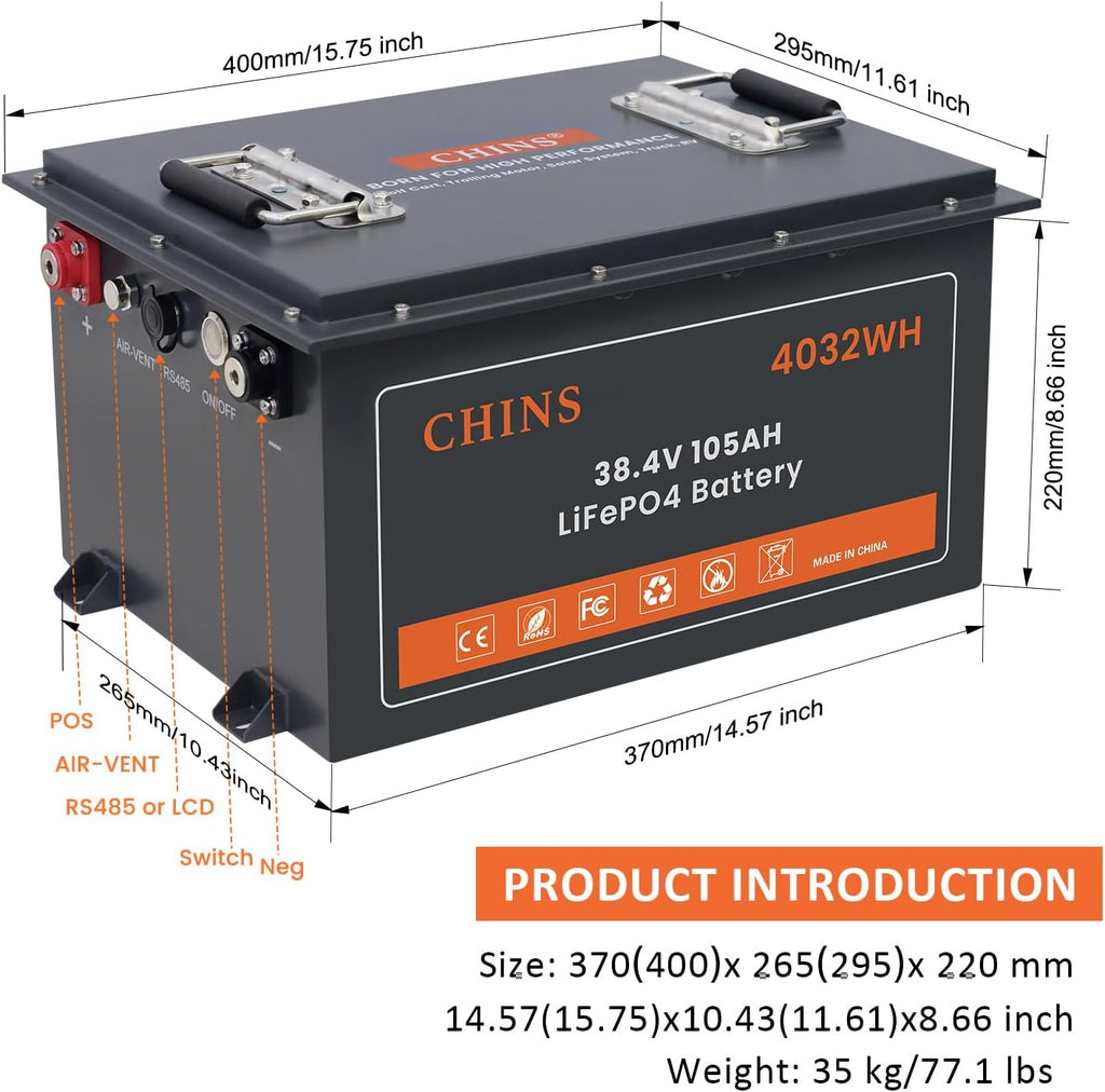 36V Golf Cart Battery 105AH with Touch Monitor & Mobile APP, 36V Lithium Golf Cart Battery with 48V 18A Charger, 200A BMS - 1000A Peak Current, 5000+ Cycles