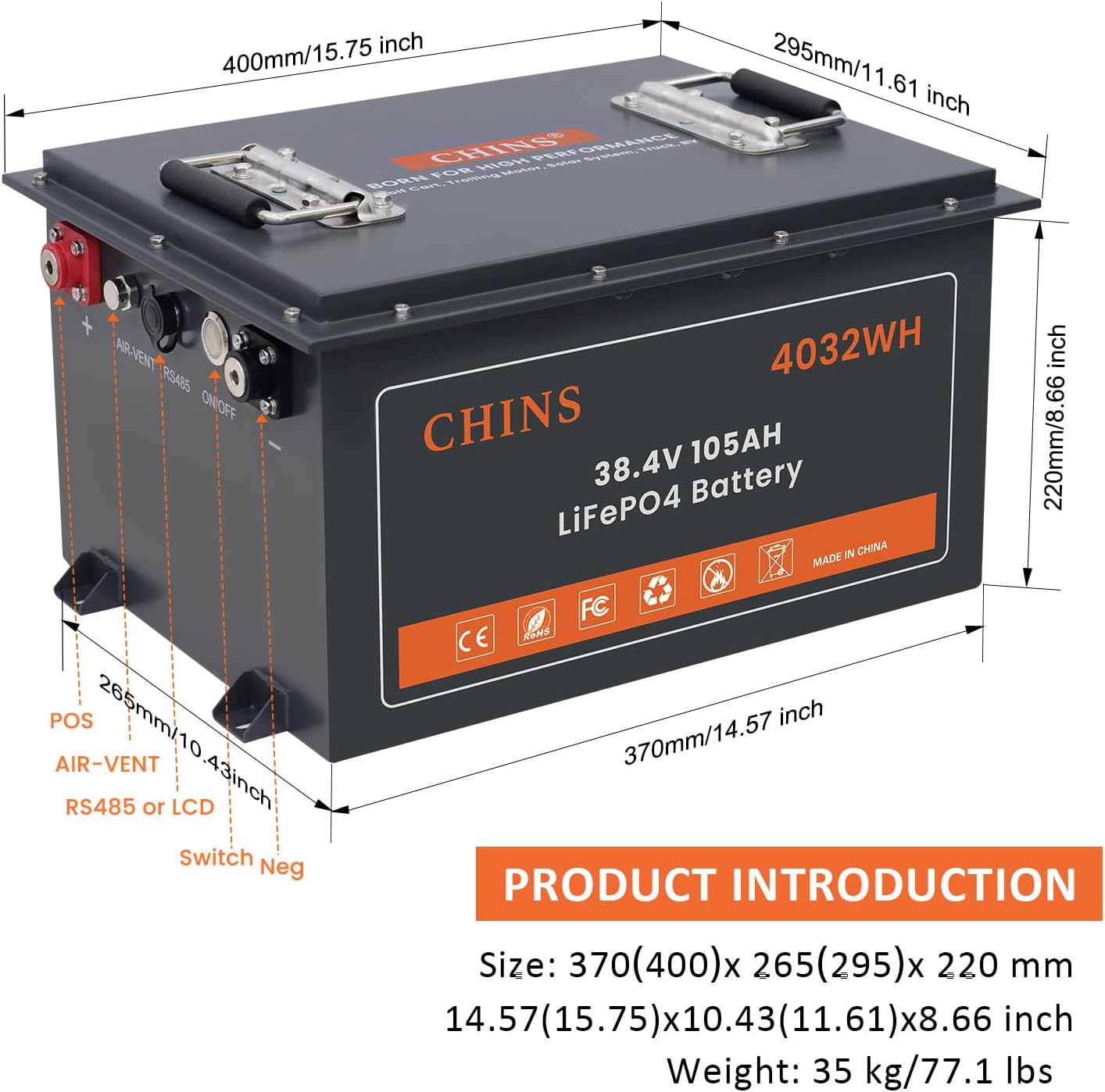 36V Golf Cart Battery 105AH with Touch Monitor & Mobile APP, 36V Lithium Golf Cart Battery with 48V 18A Charger, 200A BMS - 1000A Peak Current, 5000+ Cycles
