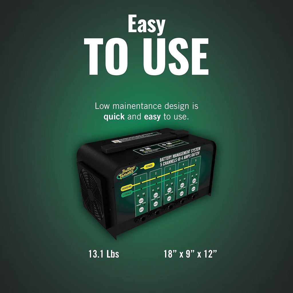 Battery Tender 5 Bank Multibank Charger - 20 AMP (4 AMPs Per Bank) - Selectable 12V / 6V - Smart and Switchable 12V Multi Battery Charger and Maintainer for Automotive and Marine - 021-0133-DL-WH