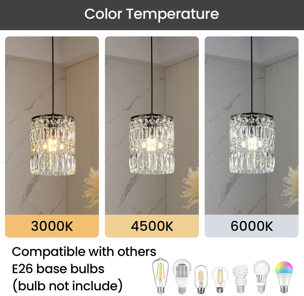 Modern K9 Crystal Chandeliers for Dining Room Black Pendant Light Fixtures Unique Kitchen Island Lighting Height Adjustable Ceiling Light for Bedroom Living Room Compatible with E26 Bulb (2-Pack)