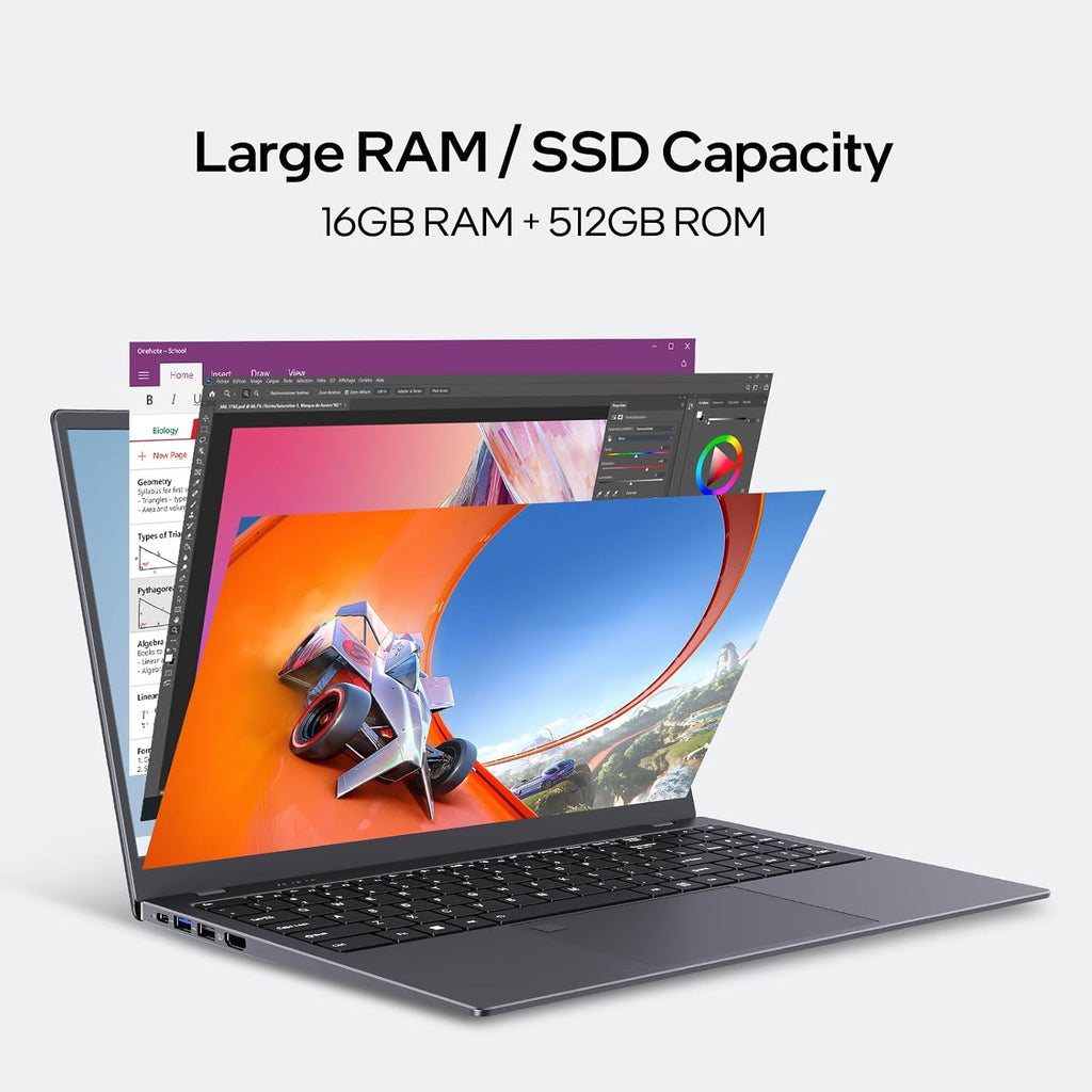 BiTECOOL 15.6' - N5095 Quad-Core, 16GB RAM 512GB SSD, FHD IPS Display, Dual-Band WiFi 2.4/5GHz, Bluetooth 4.2, Backlit Keyboard & Fingerprint