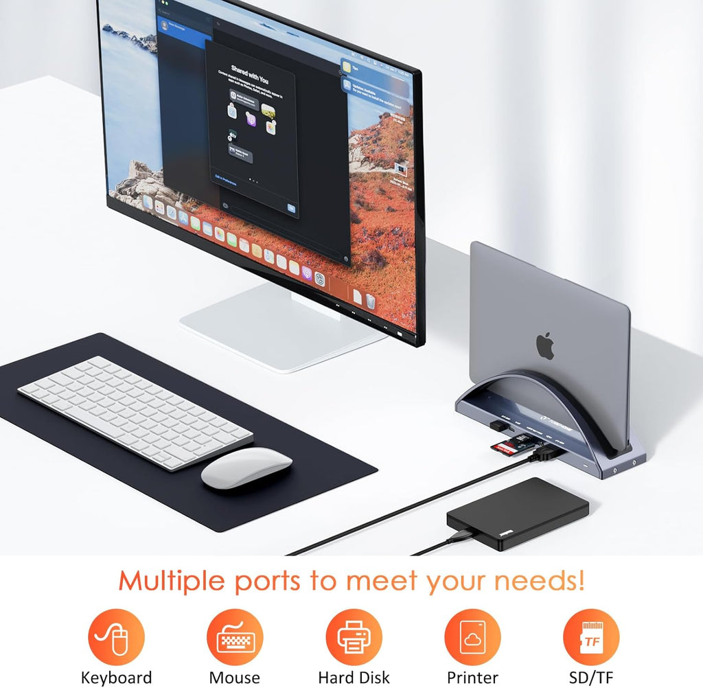 TobenONE MacBook Docking Station Dual 4K Monitor for M1-M5 Pro/Max, 13-in-2 USB C Docking Station with 100W Power Adapter, Laptop Dock Stand with 2 HDMI, VGA, 5 USB, PD 3.0, RJ45, SD/Micro SD, Audio