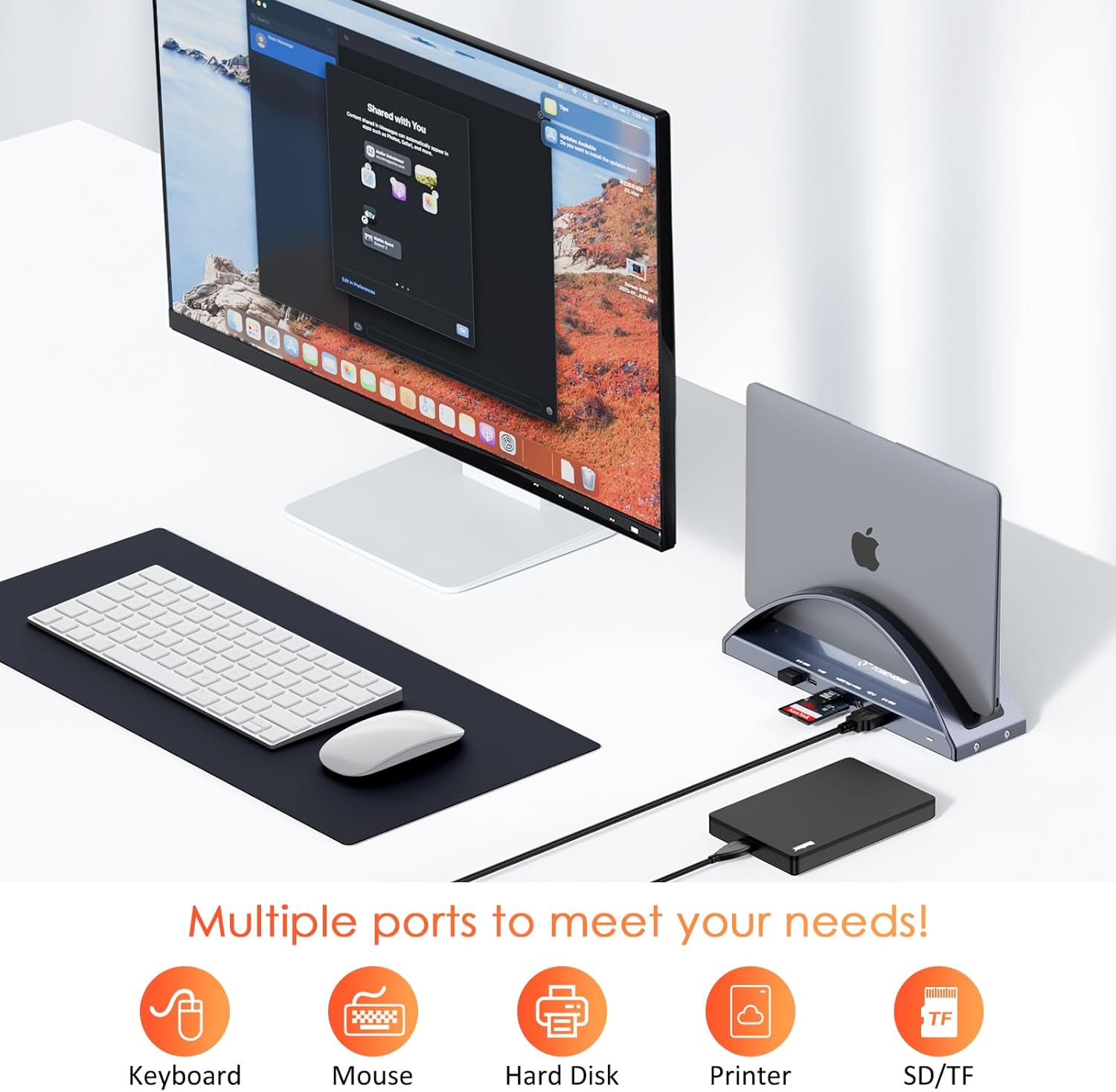 TobenONE MacBook Docking Station Dual 4K Monitor for M1-M5 Pro/Max, 13-in-2 USB C Docking Station with 100W Power Adapter, Laptop Dock Stand with 2 HDMI, VGA, 5 USB, PD 3.0, RJ45, SD/Micro SD, Audio
