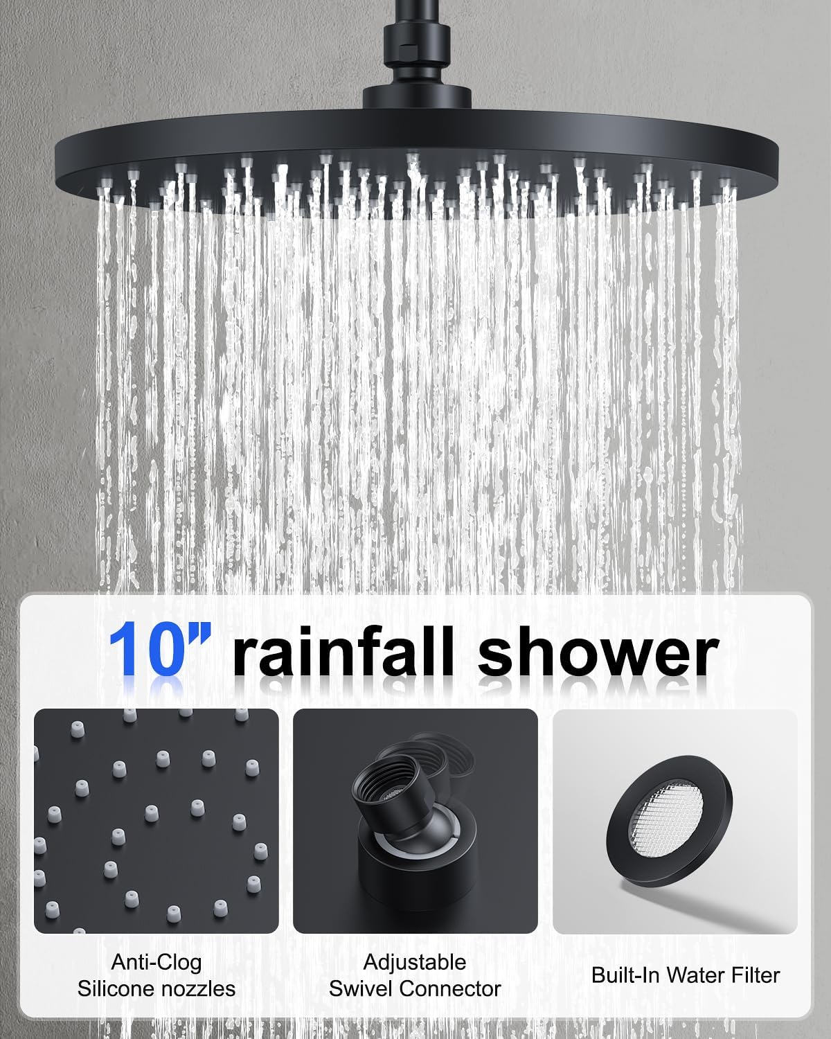 Iriber Shower System with Handheld Spray,Bathroom Round Dual Shower Heads Faucet Set with Push Button Diverter, Matte Black Shower Mixer Valve Trim Kit (Valve Included)
