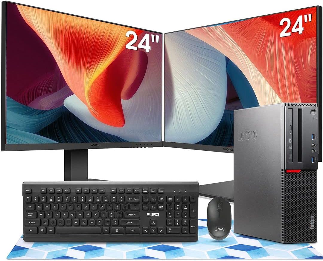 Lenovo Desktop Computer with Dual Monitors, Intel Core i5 6500 3.2GHz, 16GB RAM, 256GB SSD, 2TB HDD, AC7260 WiFi Bluetooth,DVD-RW,Wireless Keyboard Mouse,Windows 10 Pro (Renewed)