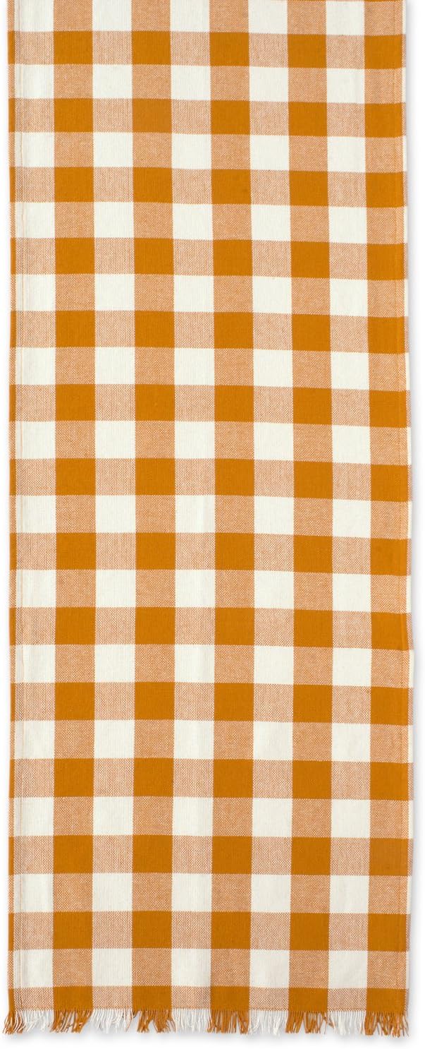 DII Heavyweight Fringed Check Tabletop Collection, Table Runner, 14x108, Pumpkin Spice (Pack of 12)