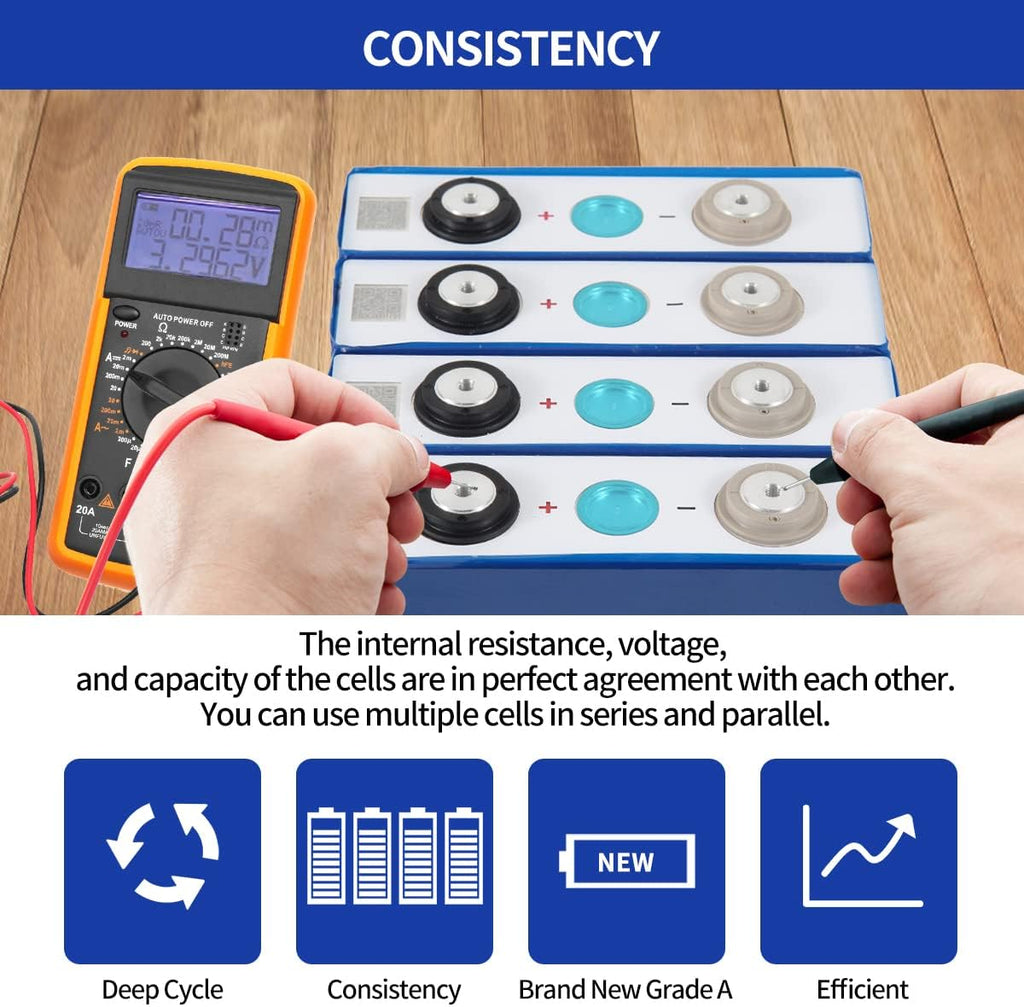 EVE 3.2V 105Ah 4pcs LiFePO4 Cells Lithium Battery Iron Phosphate Deep Cycle Battery, Power Supply for RV, Boat, Golf Cart, Motor, UPS, Fish Finder, Lawn Mower, Off Grid, Solar Systems, etc.