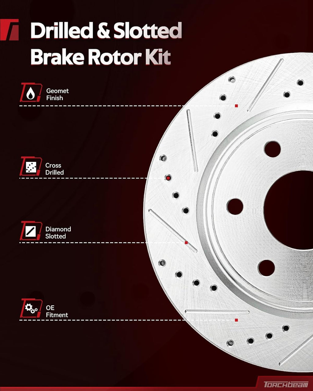 Torchbeam Front Brake Kit for 2009-2017 Traverse, 2007-2016 Acadia, 2008-2017 Enclave, 2007-2010 Outlook, 2017 Acadia Limited, Brake Pads and Rotors Kit Replacement 55150+D1169