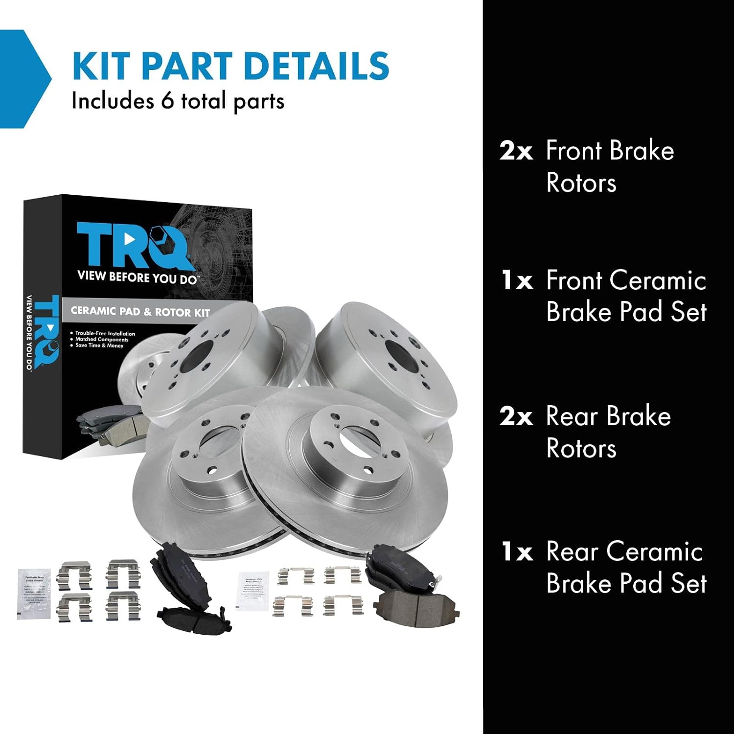 TRQ Front and Rear Brake Pad and Rotor Set Ceramic Vented Rotors Compatible with 2009-2010 Subaru Forester 2008-2010 Impreza 2010-2012 Legacy Outback
