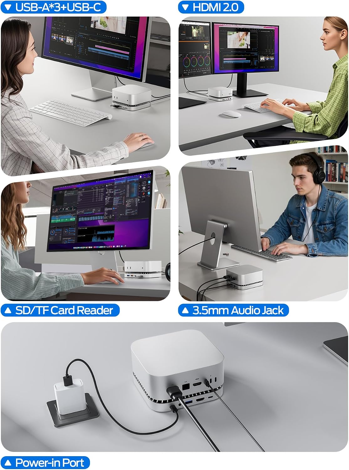 MOVE SPEED mini M4 Dock with 1TB NVMe SSD, 10 in 1 Aluminum Stand Hub, 10Gbps USB-C/A, 4K60Hz HDMI, SD/TF Reader, Space-Saving Vertical Design