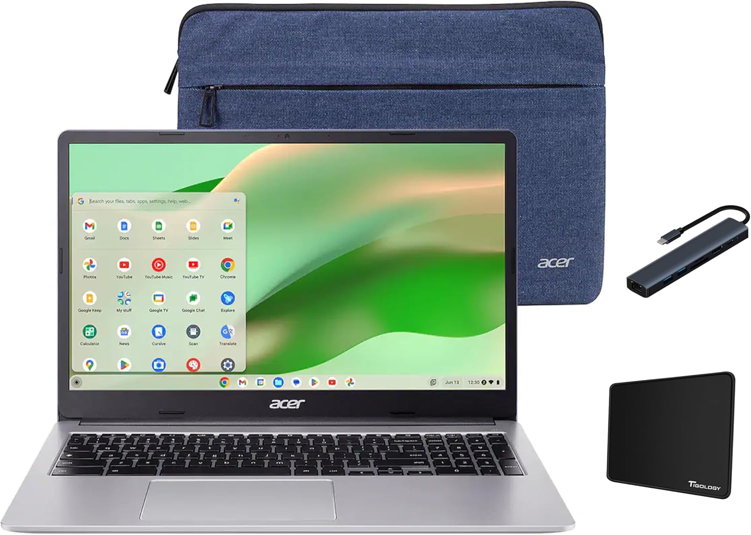 acer Chromebook 315 15.6' FHD Laptop, Intel Celeron N4500 1.1GHz, 4GB RAM, 64GB eMMC, SD Card Reader, Protective Sleeve Included, Chrome OS, Silver with TGY Accessories