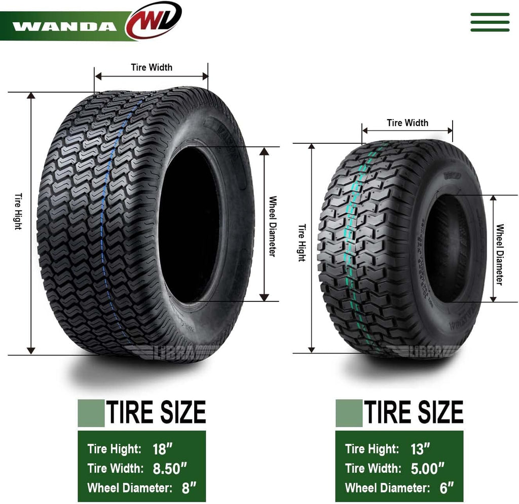 WANDA Set 4 Lawn Mower Turf Tires 13x5-6 Front & 18x8.5-8 Rear /4PR -13106/13028