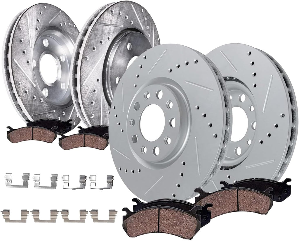 Detroit Axle - Brake Kit for 2018-2020 Buick Regal Sportback, 2018-2019 Regal TourX, Drilled Slotted Disc Brakes Rotors Ceramic Brake Pads Replacement : 12.64' inch Front and 12.40' inch Rear