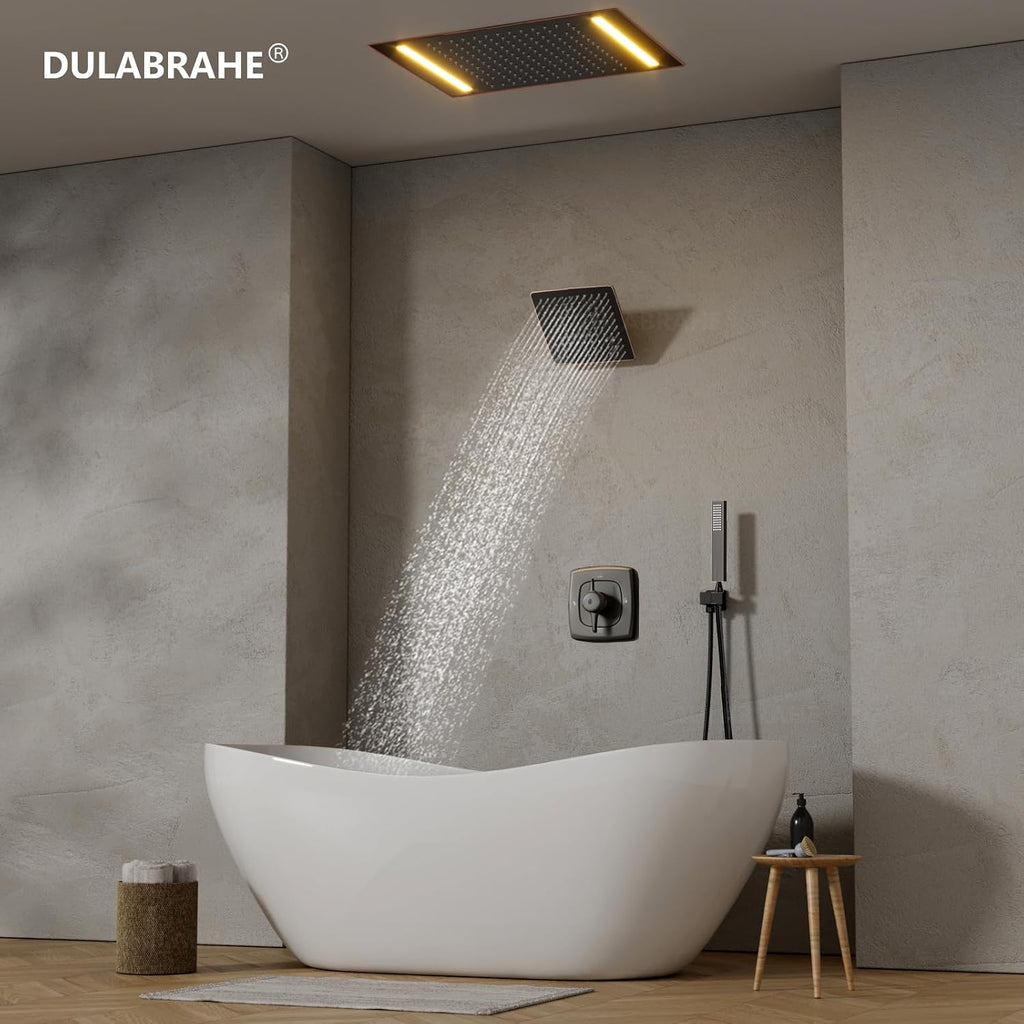 14 X 20 Inch Ceiling LED Rain Shower Head, Dual Rainfall Smart Shower System Set With 8 Inch Wall Head For Two People (Oil Rubbed Bronze)