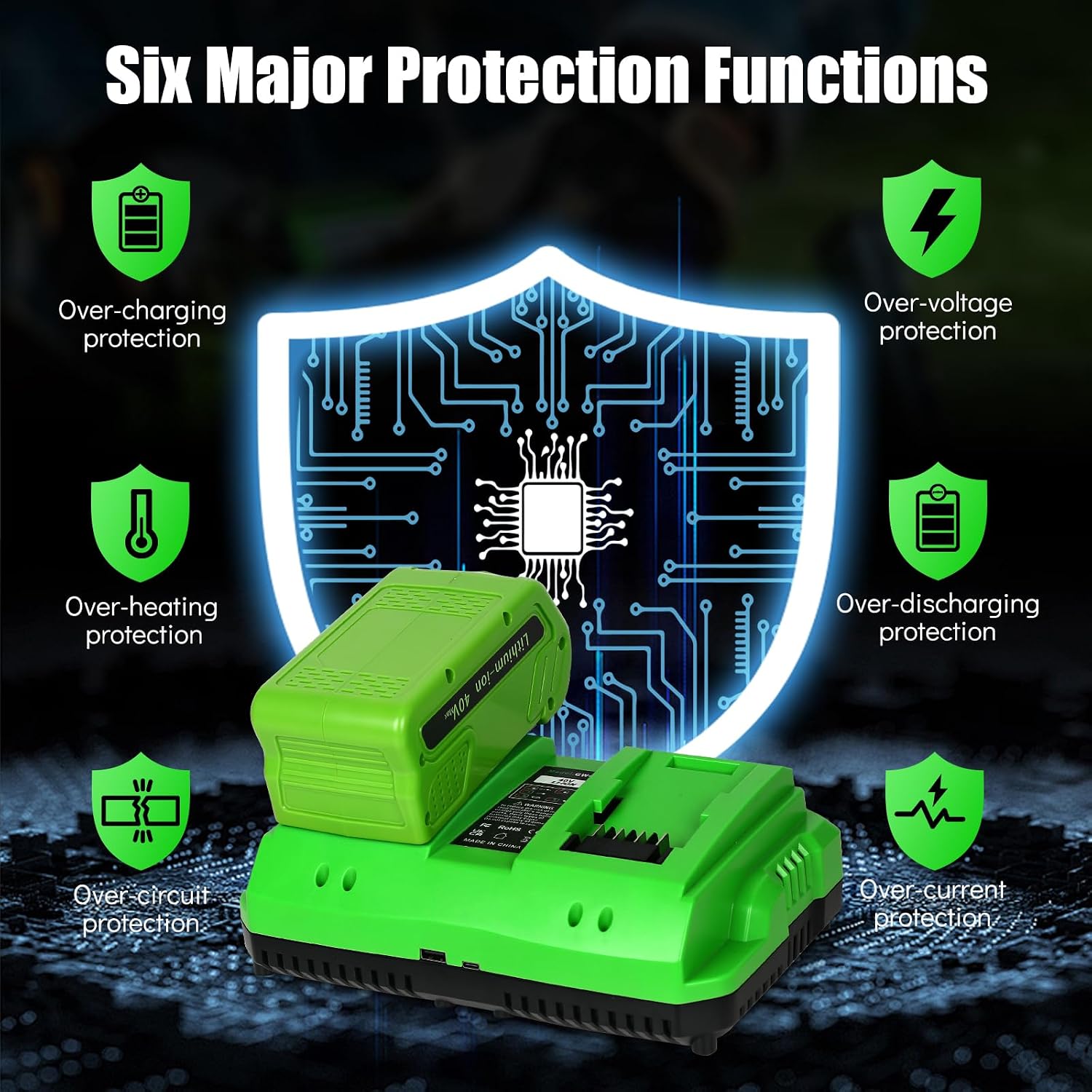 2-Pack 40V 4.0Ah Battery Replacement for Greenworks 40V Battery and Charger Kit (Dual-Port Charger with USB Port)，Compatible with Greenworks 40 Volt G-MAX Cordless Power Tools