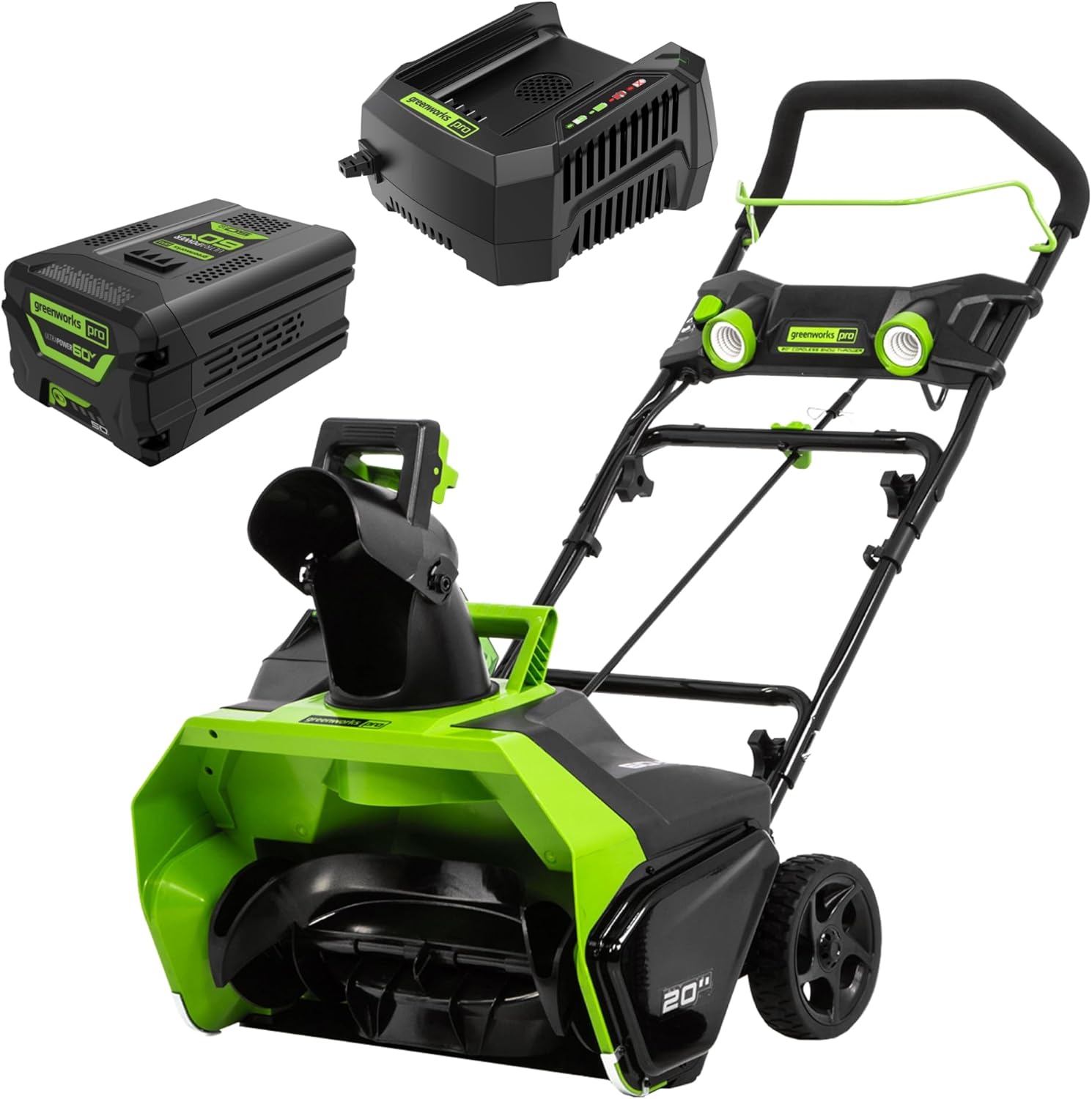 Greenworks 60V 20' Brushless Cordless Snow Blower (Single-Stage), 5.0 Ah Battery and Charger Included