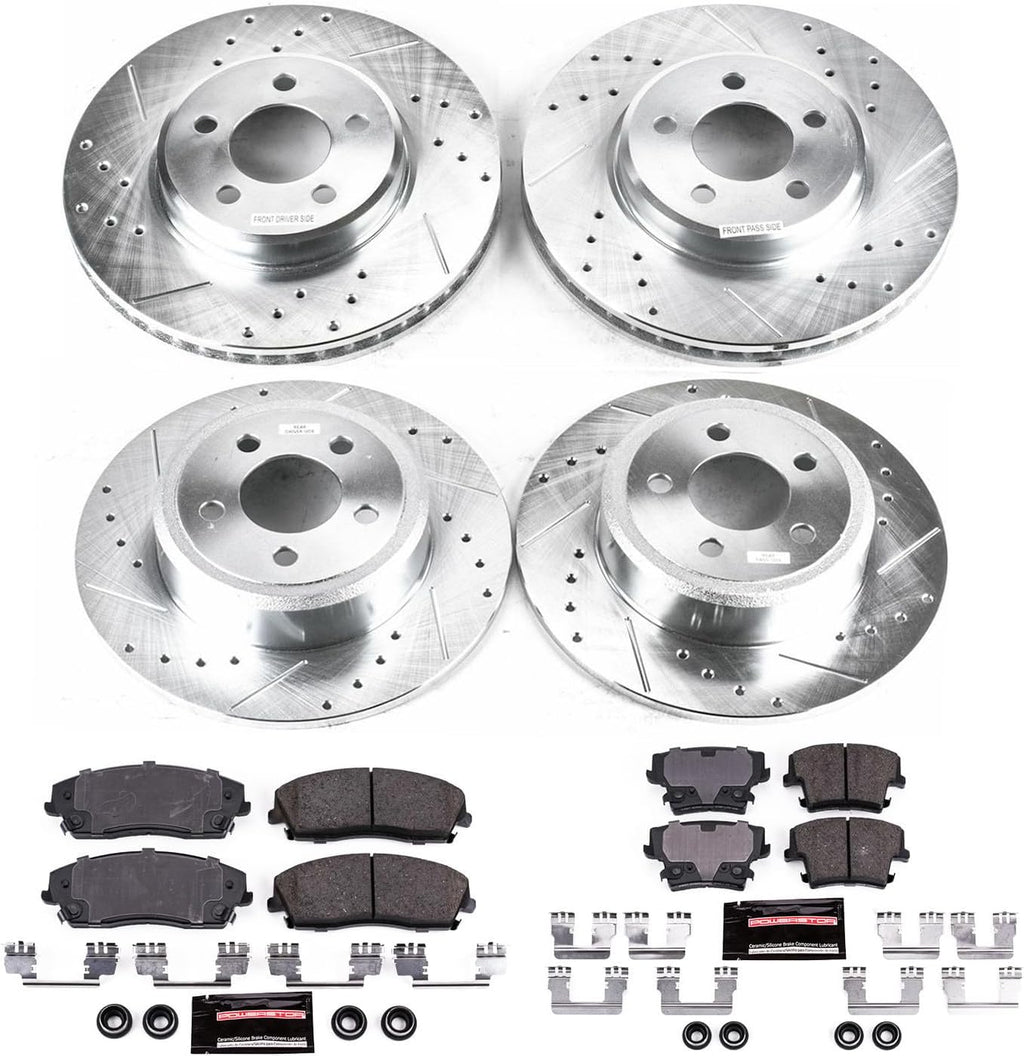 PowerStop Front and Rear Brake Kit for Chrysler 300 2005-23 |Dodge Challenger 2009-23 |Charger 2006-23 - Drilled and Slotted Disc Rotors with Carbon-Fiber Ceramic Brake Pads Replacement, K1715