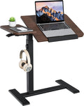 ETHU Overbed Table with Tilting Top, Medical Table with Wheel Height Adjustable - Laptop Bedside Table with Locking Wheels for Hospital, Home, and Office (Walnut)