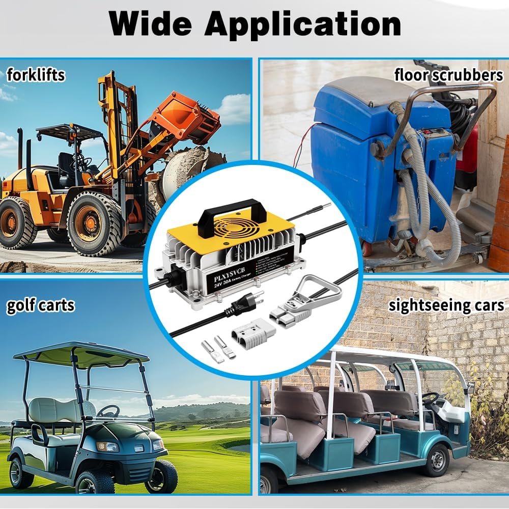 Forklift Battery Charger 24V 30A, 24V 30A Smart Trickle Charger, 24 Volt Battery Charger for Lead-Acid/AGM/Gel Batteries, Suitable for Pallet Jack, Lawn Mower, Floor Scrubber, Golf Cart