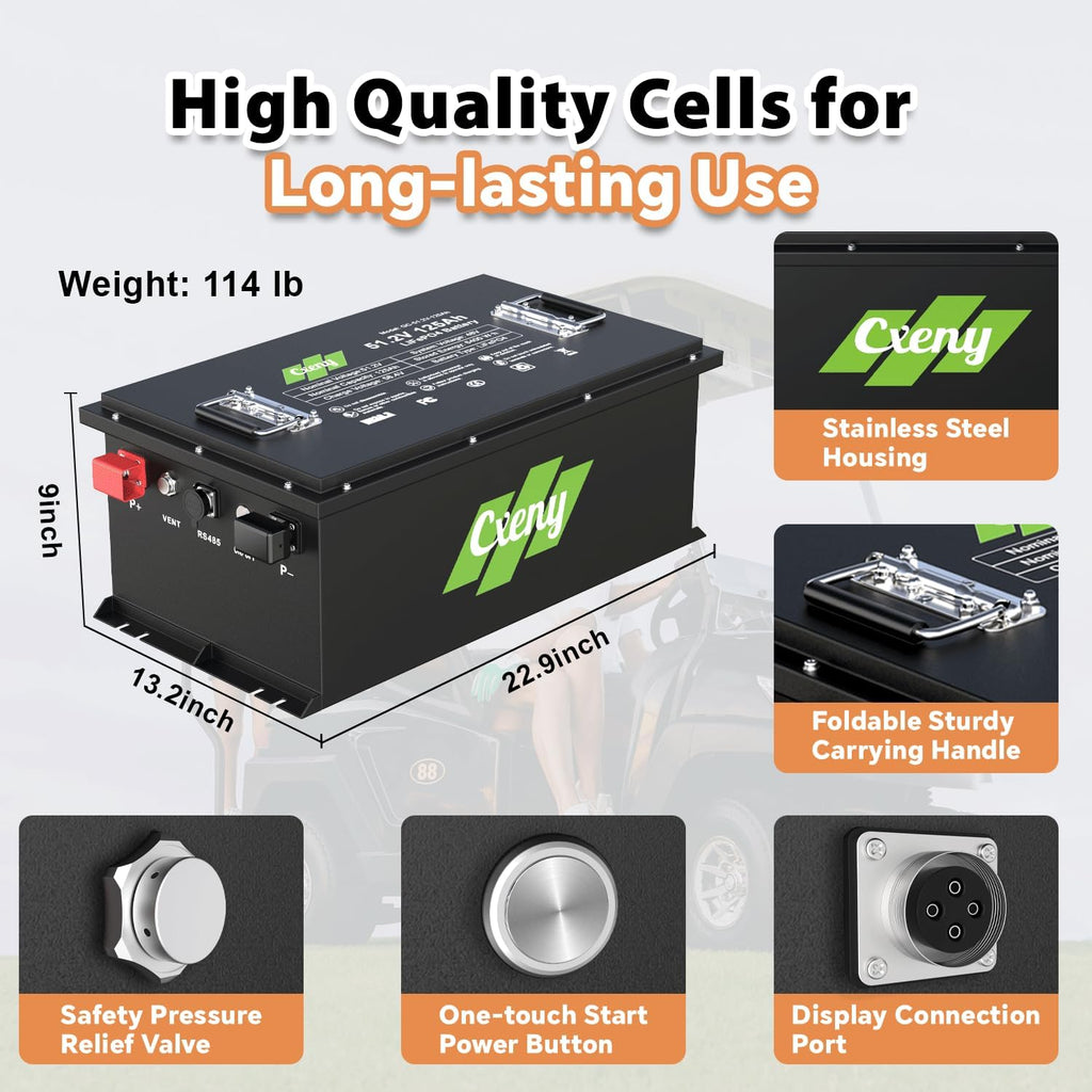 48V 125AH Lithium Battery LiFePO4 Golf Cart Battery with Smart APP Control 200A BMS, Touch Monitor and 58.4V 18A Lithium Battery Charger for Golf Cart Lawn Mower Solar RV and Off Grid