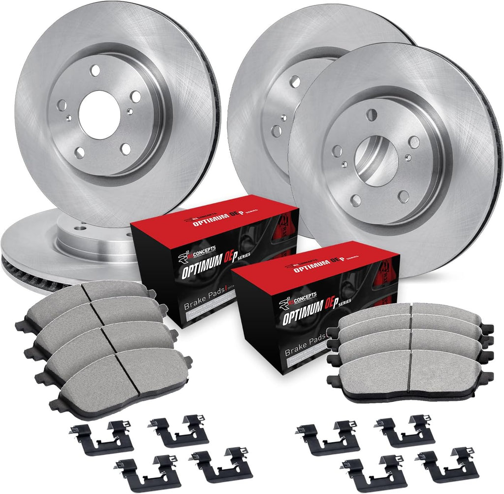R1 Concepts Front and Rear Brake Kit Fits 2019-2025 Lexus ES300h, ES350, Toyota RAV4; 2019-2022 Lexus UX200, Toyota Avalon| Optimum Oep Pads, Blank Rotors| Hardware| 12.0' Front & 11.1' Rear