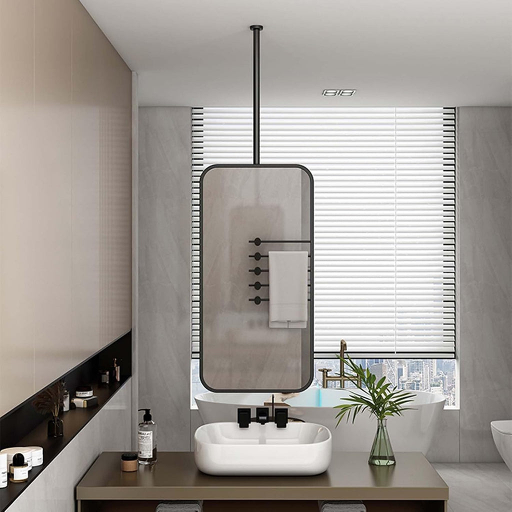 Ceiling Hanging Mirror,Square WallMounted Bathroom Mirror,Wrought Iron Suspended Makeup Mirror,for Hotel Bedrooms Bathrooms and Living Rooms(Black,40x60cm)