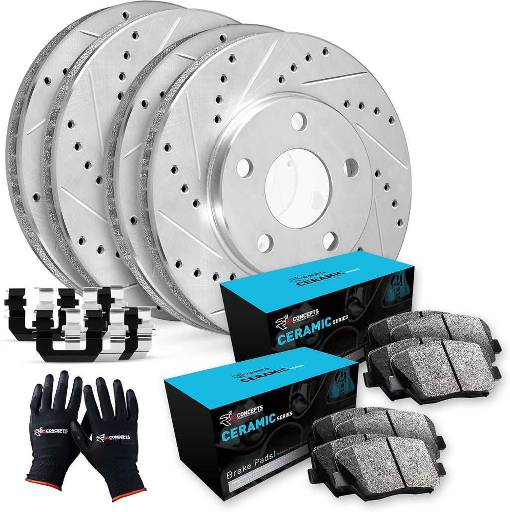 R1 Concepts Front and Rear Brake Kit Fits 2008-2014 Cadillac CTS| Ceramic Pads, Drilled Slotted Rotors| Hardware| 12.4' Front & 12.4' Rear