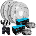 R1 Concepts Front and Rear Brake Kit Fits 2010-2015 Lexus RX350, RX450h; 2014-2019 Toyota Highlander; 2011-2020 Toyota Sienna| Ceramic Pads, Drilled Slotted Rotors| Hardware| 12.9' Front & 12.2' Rear