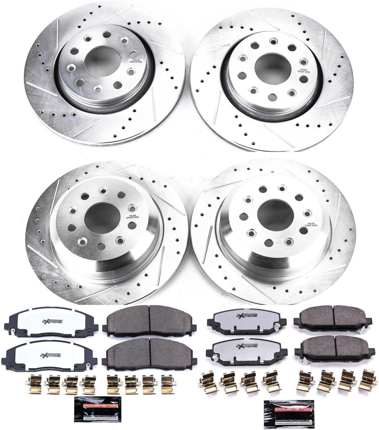 Power Stop Front and Rear Brake Kit For 2018 2019 2020 2021 2022 Jeep Wrangler - Truck & Tow Carbon Fiber Ceramic Brake Pads & Drilled and Slotted Rotors Replacement, K7938-36