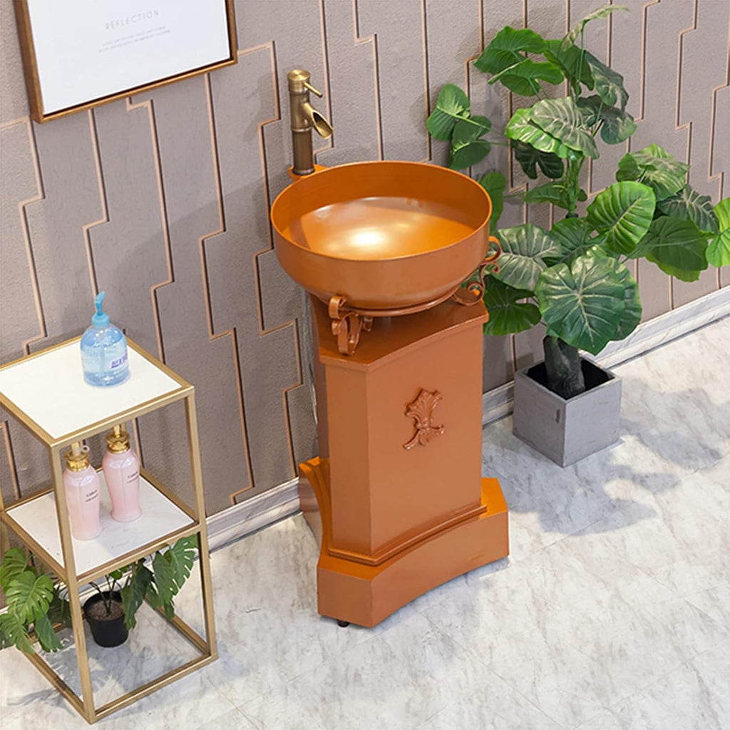 Free Standing Bathroom Vanity Unit, Industrial Style Wrought Iron Sink Bathroom Cabinet with Faucet and Drain 16.9 x 33.4 in,Orange