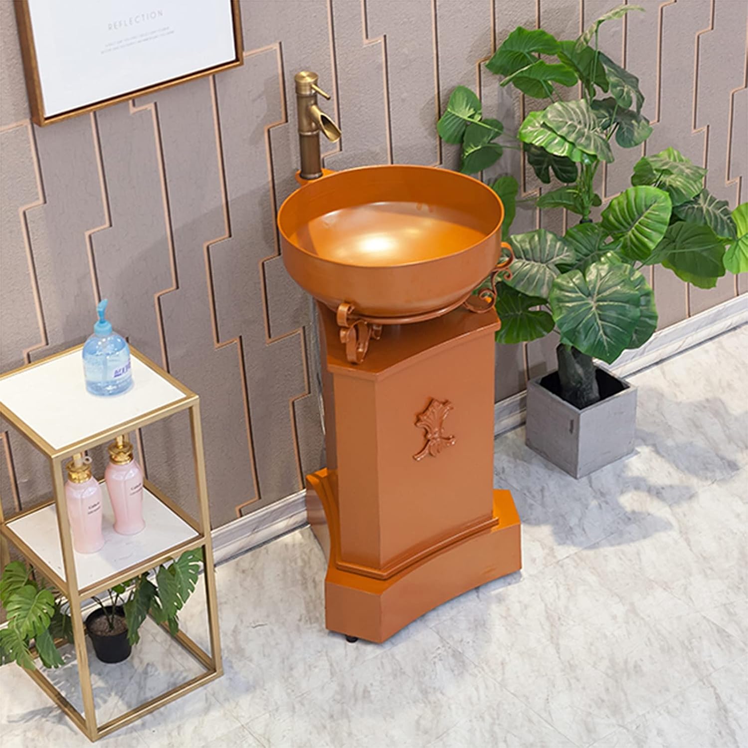Free Standing Bathroom Vanity Unit, Industrial Style Wrought Iron Sink Bathroom Cabinet with Faucet and Drain 16.9 x 33.4 in,Orange