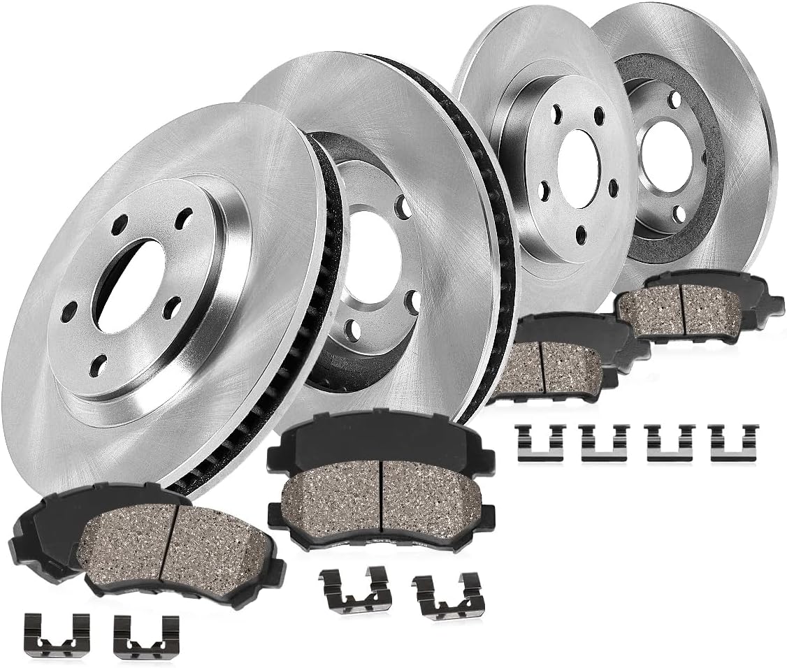 Callahan Brake Parts Front and Rear Brake Kit For Chrysler Town & Country 2012-16 |Dodge Grand Caravan 2012-20 |Journey 2012-20 - Disc Rotors with Ceramic Brake Pads + Hardware, EBYK038767