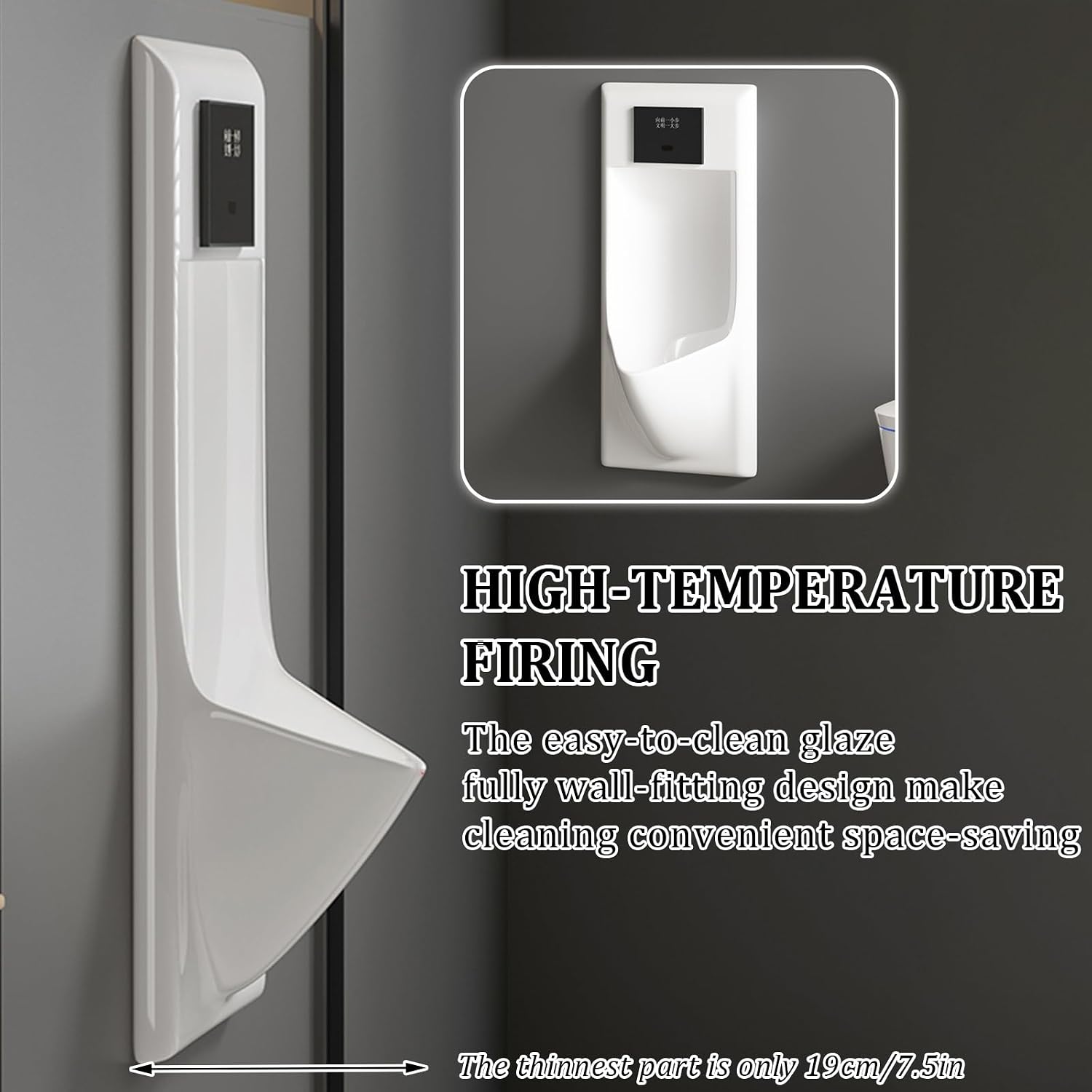 Commercial Washout Urinal,Induction Adult Urinal,Splash-Proof Male Urinals,Modern Wall-Mounted Ceramic Urinals,for Bathrooms,Hotels,Shopping(Black,Wall-mounted)