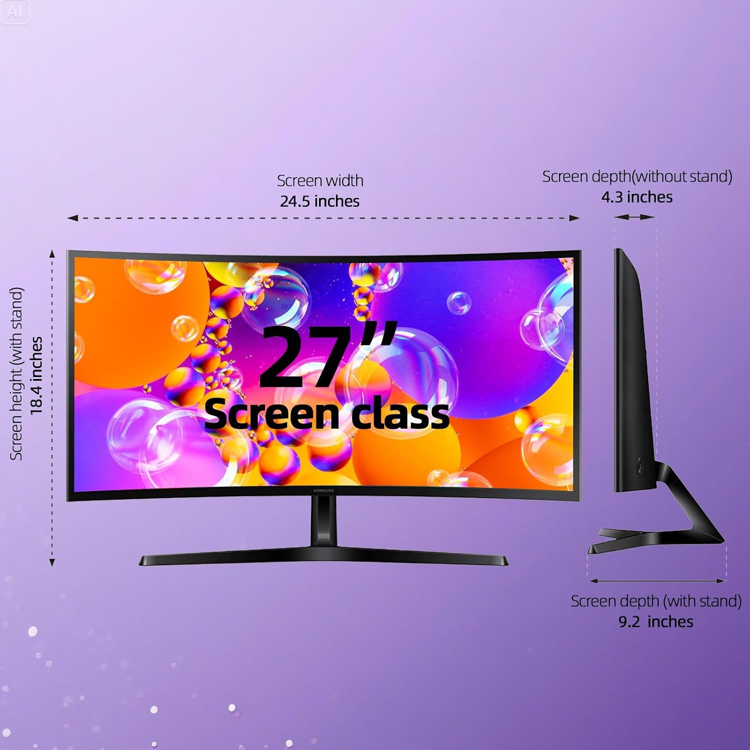 Samsung 27 inch FHD Gaming Monitor, S3 Series, 100Hz, 1800R Curved, G-Sync Compatible, Contrast Ratio 3000:1, Flicker-Free, Game Mode, HDMI & VGA, Ultra-Slim, Tilt Adjustment, Black