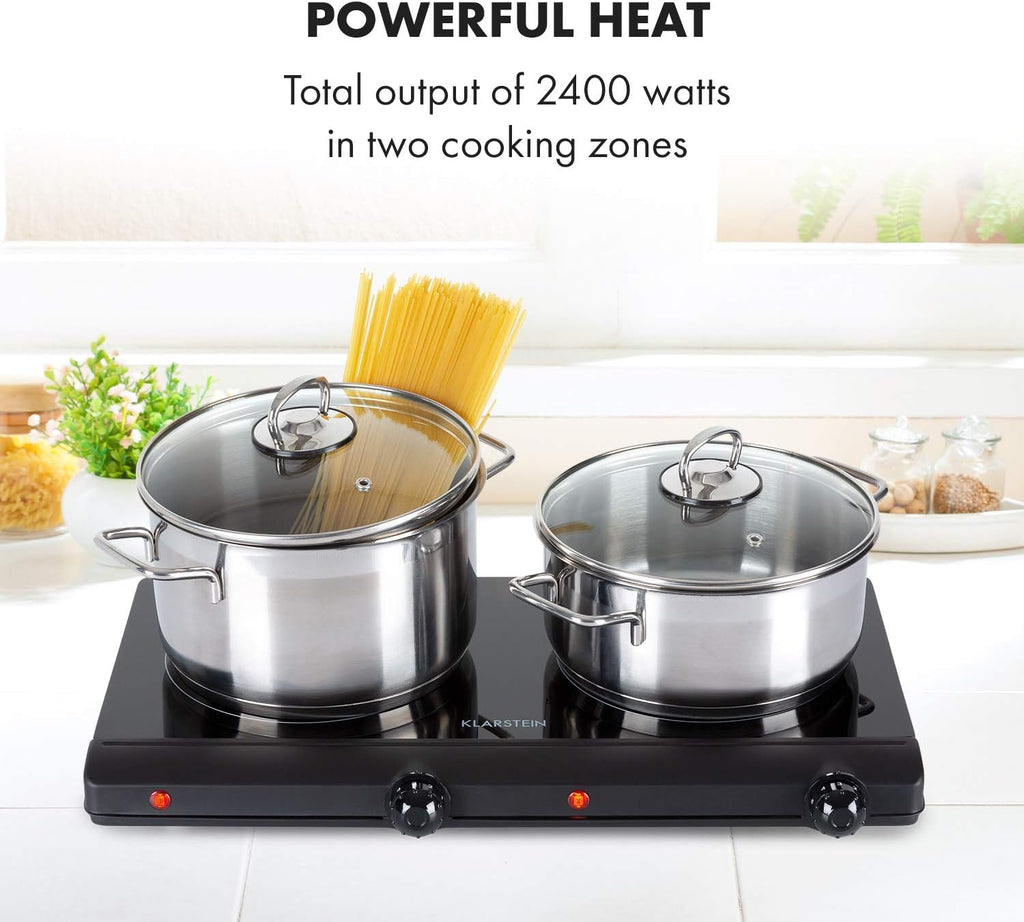 Klarstein 2 x 2400 W built-in ceramic hob, 2-burner hob, ceramic hob, ceramic hob, ceramic hob, stainless steel electric hob