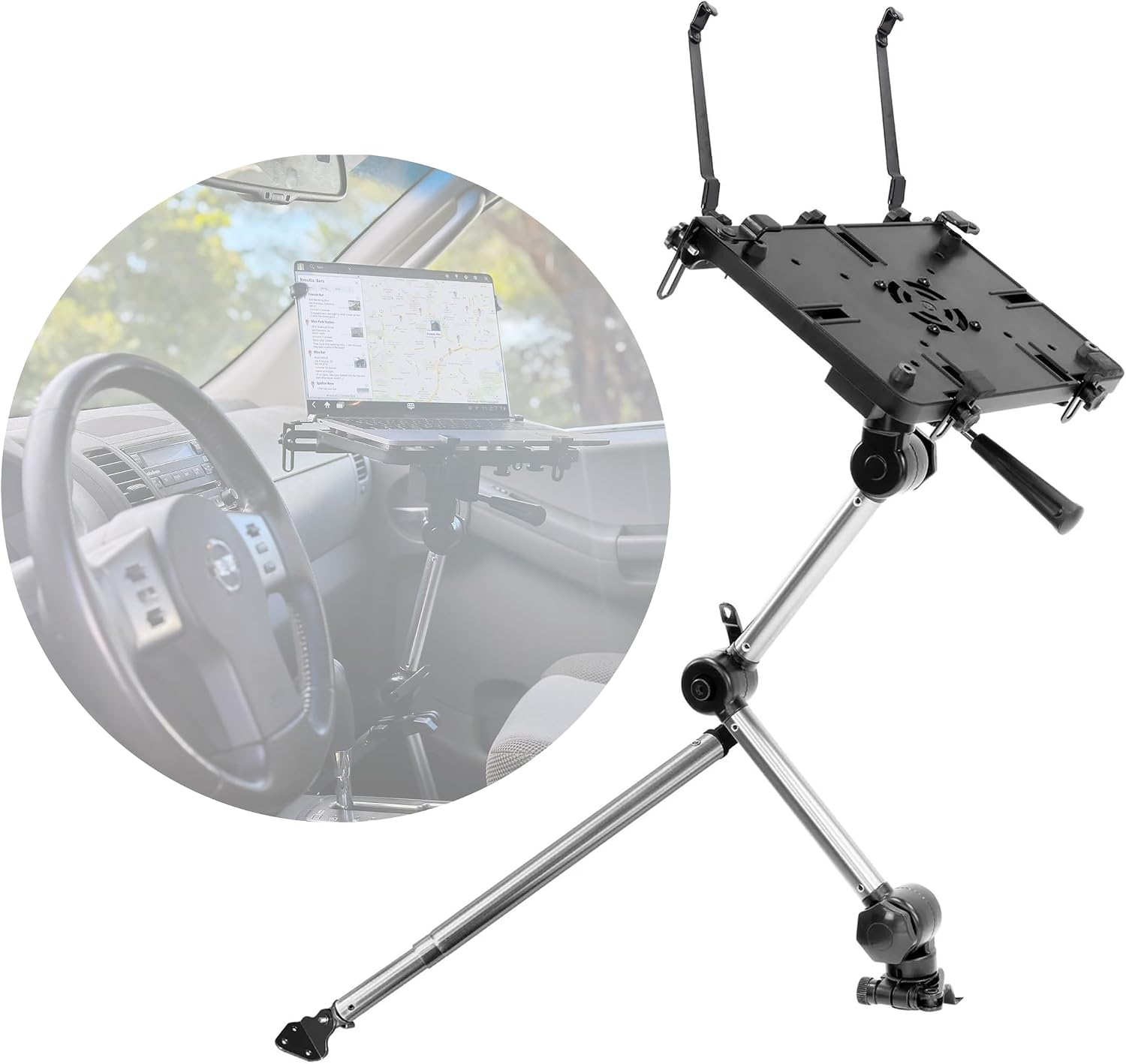 Mount-It! Car Laptop Mount, No-Drill Passenger Seat Vehicle Stand for Up to 17″ Laptops & Tablets, Full Motion with Lockable Joints & USB Cooling Fan