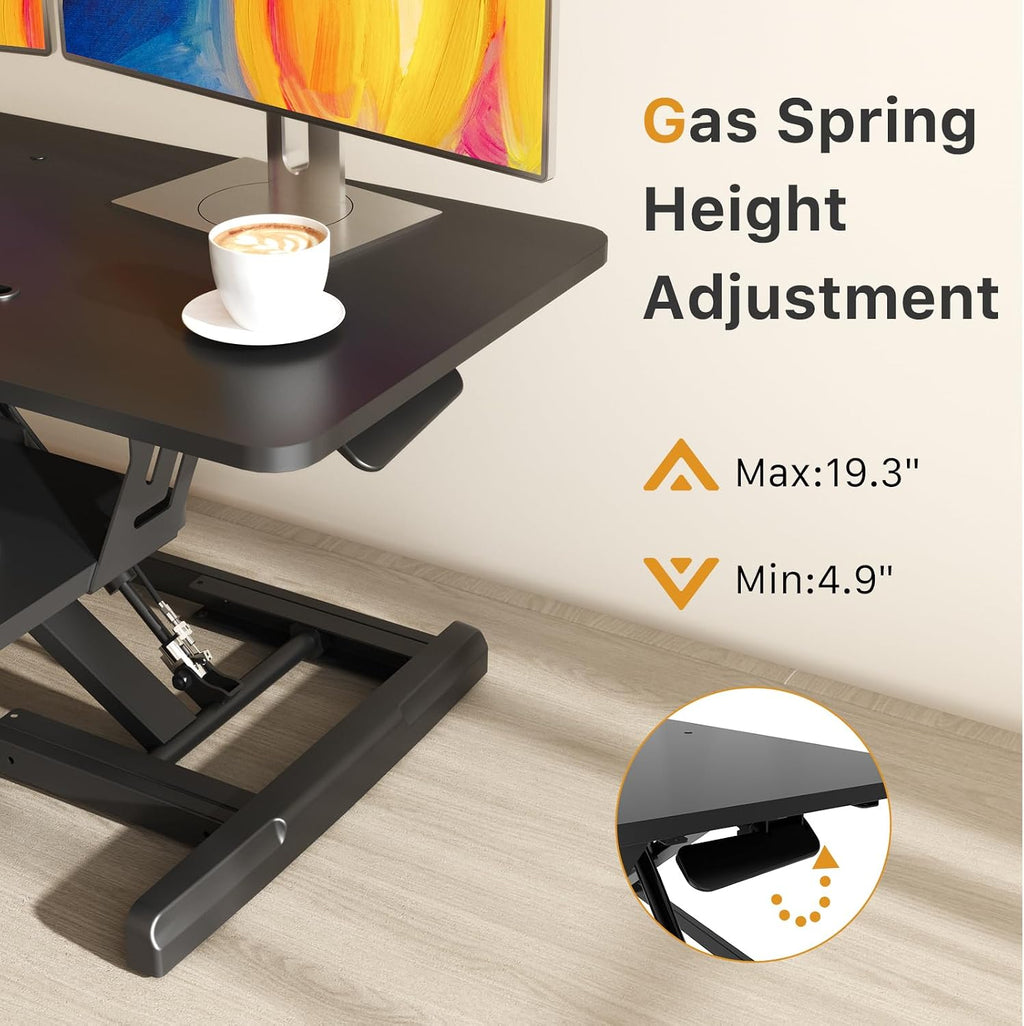 JOY worker Standing Desk Converter, 35' Wide Height Adjustable Sit Stand Up Desk Riser with Keyboard Tray, Desktop Workstation Riser for Home Office Computer Laptop, Particle Board, Black