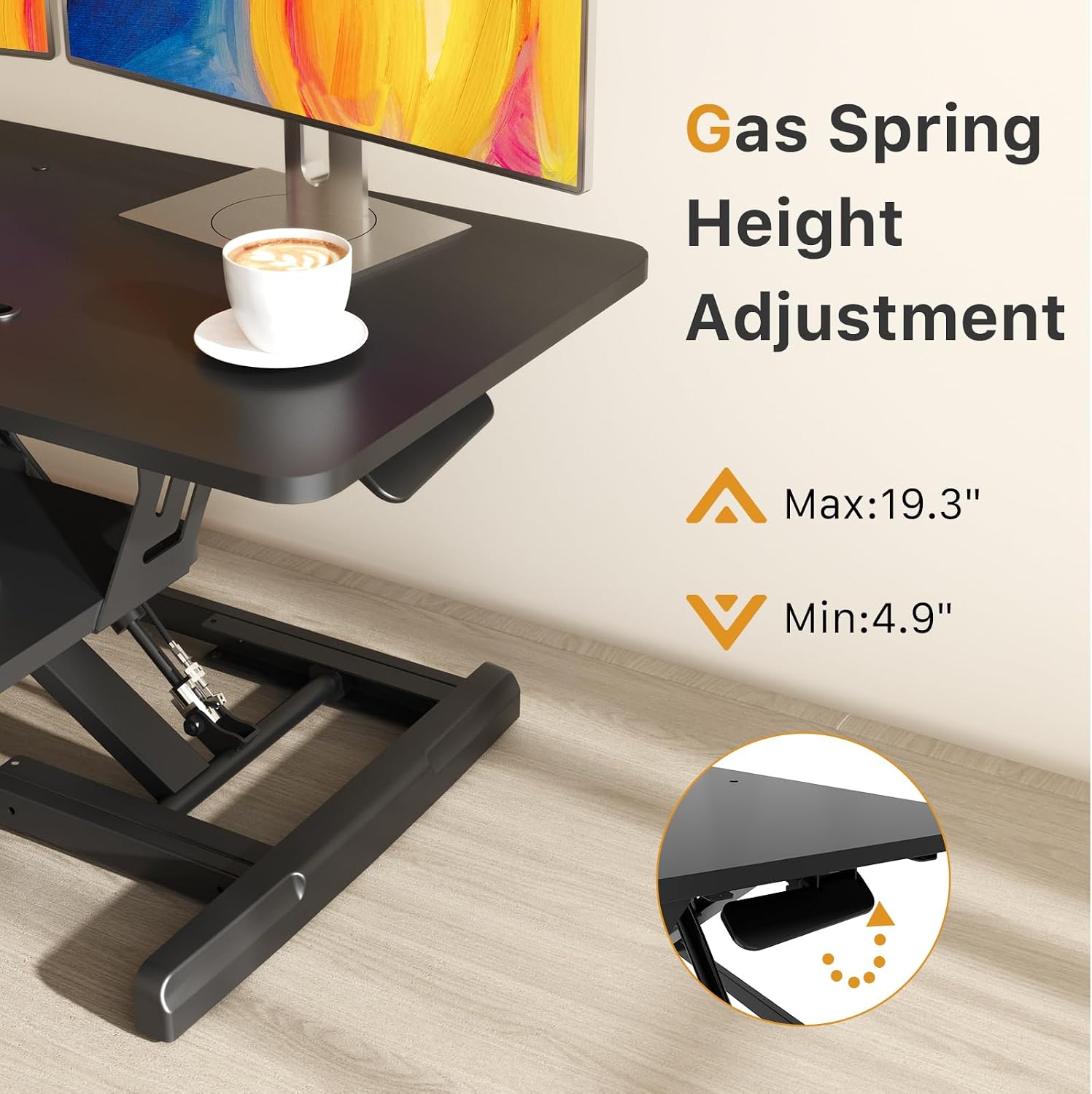 JOY worker Standing Desk Converter, 35' Wide Height Adjustable Sit Stand Up Desk Riser with Keyboard Tray, Desktop Workstation Riser for Home Office Computer Laptop, Particle Board, Black