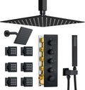 Dasan Thermostatic Dual Shower Head System with 6 Body Jets, 6-Inch Shower Head & 16' Rainfall Shower, Luxury Matte Black Shower Faucet Set Rain Shower Head System for Couples/ 2-Person