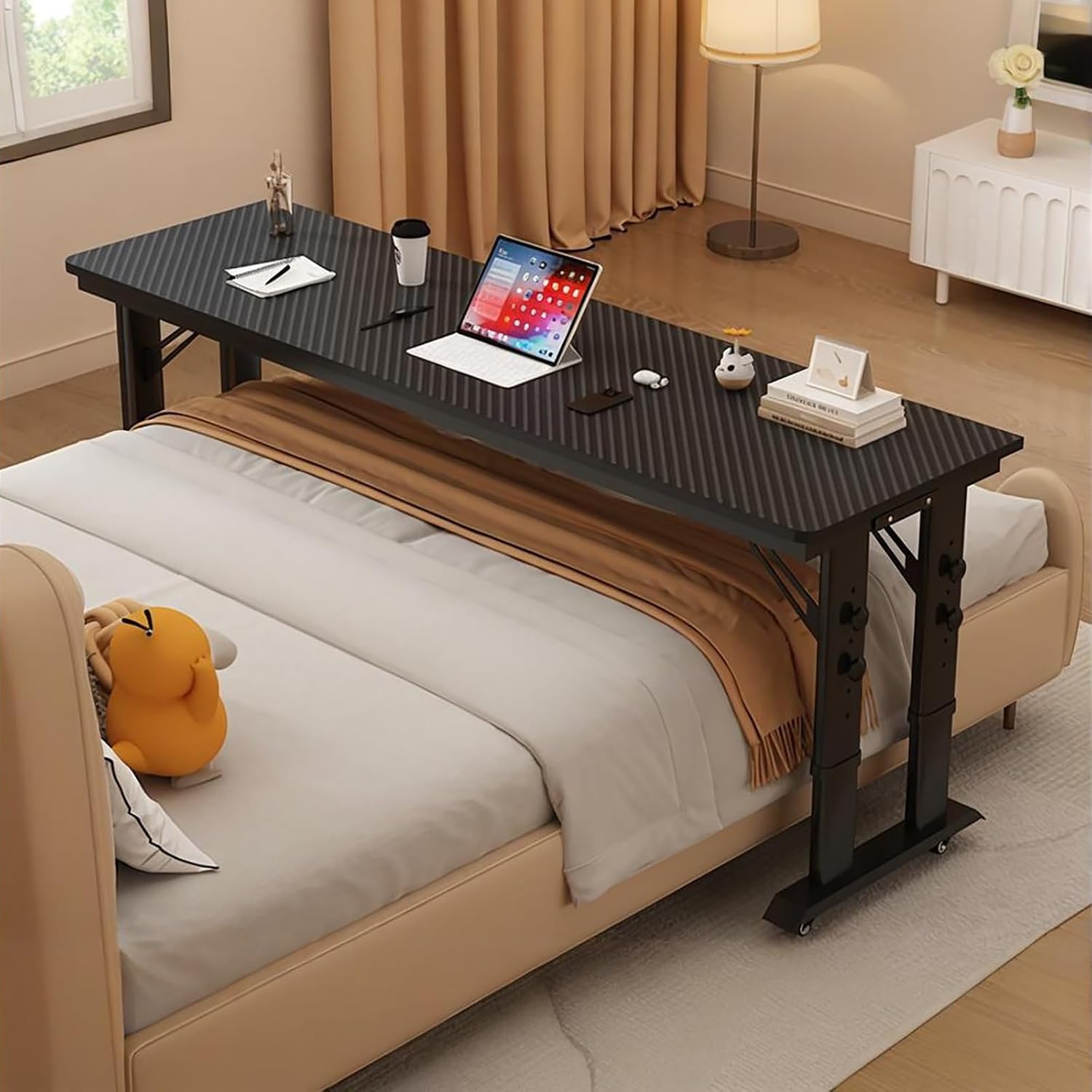 Overbed Table with Wheels Adjustable Height, Rolling Computer Desk Laptop Cart Over Bed Table for Bed Laptop Stand for Couch(Black,120cm/47.2in)
