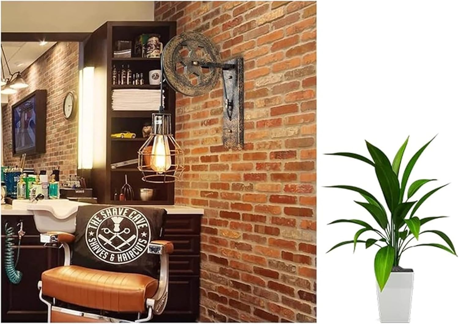 Wall Lamps & Sconces Industrial Pulley Wall Sconce Vintage Style Wrought Iron Cage Wall Lamp with Wheel Arm and Cylinder Shade Mid-Century Wall Lighting Fixture Black Wall Mounted Light for Bed(A)