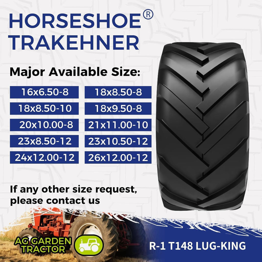 HORSESHOE TRAKEHNER Super Lug-King 2 New Ditch Witch Trencher AG Farm Lawn Tractor Tires Color-Sidewall Heavy Duty (23x8.50-12 6Ply)