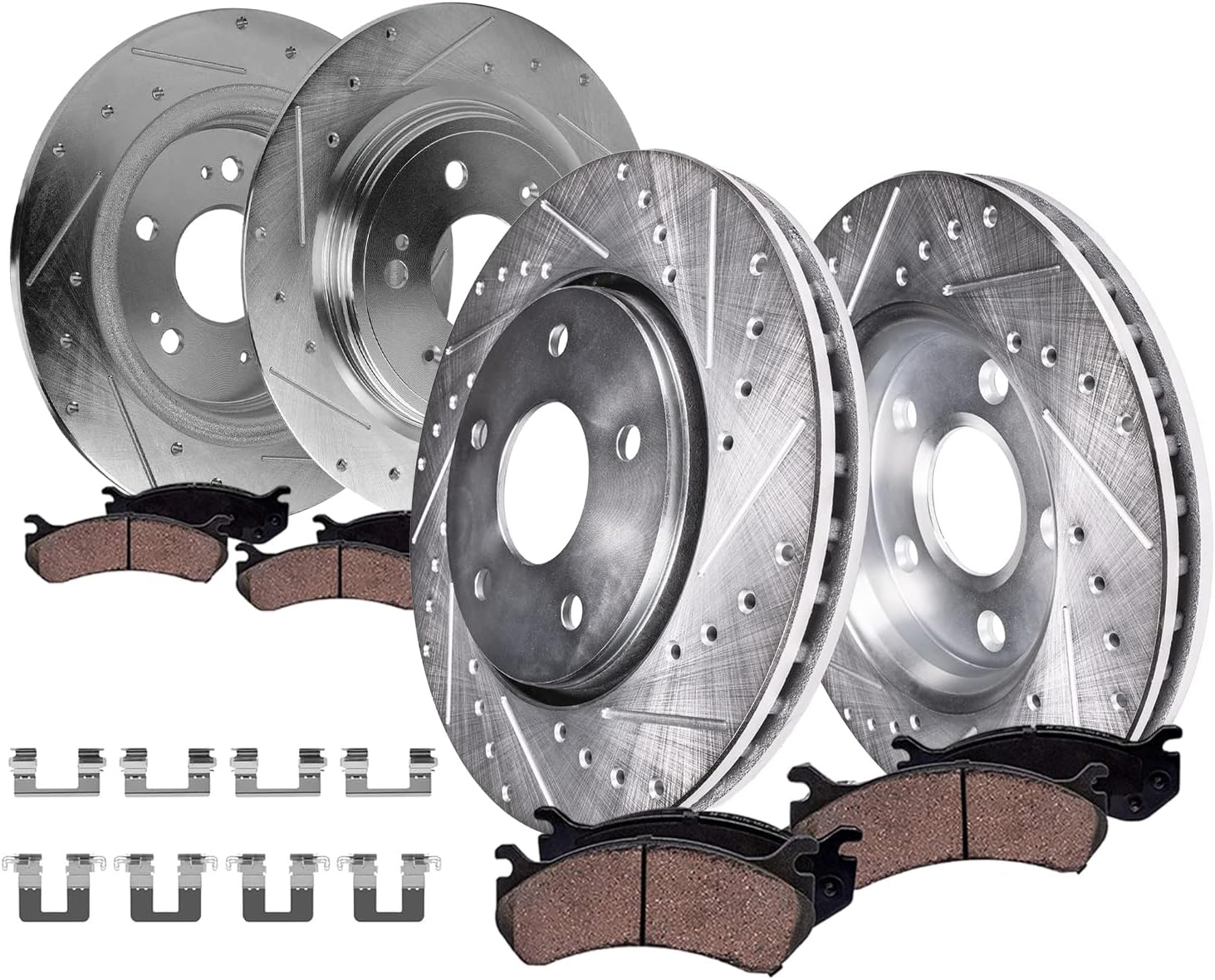Detroit Axle - 8pc Brake Kit for Acura 2014 2015 2017 2018 RLX [Sport Hybrid SH-AWD], Drilled and Slotted Brakes Rotors Ceramic Brake Pads Replacement : 12.99' inch Front and 12.20' inch Rear Rotor