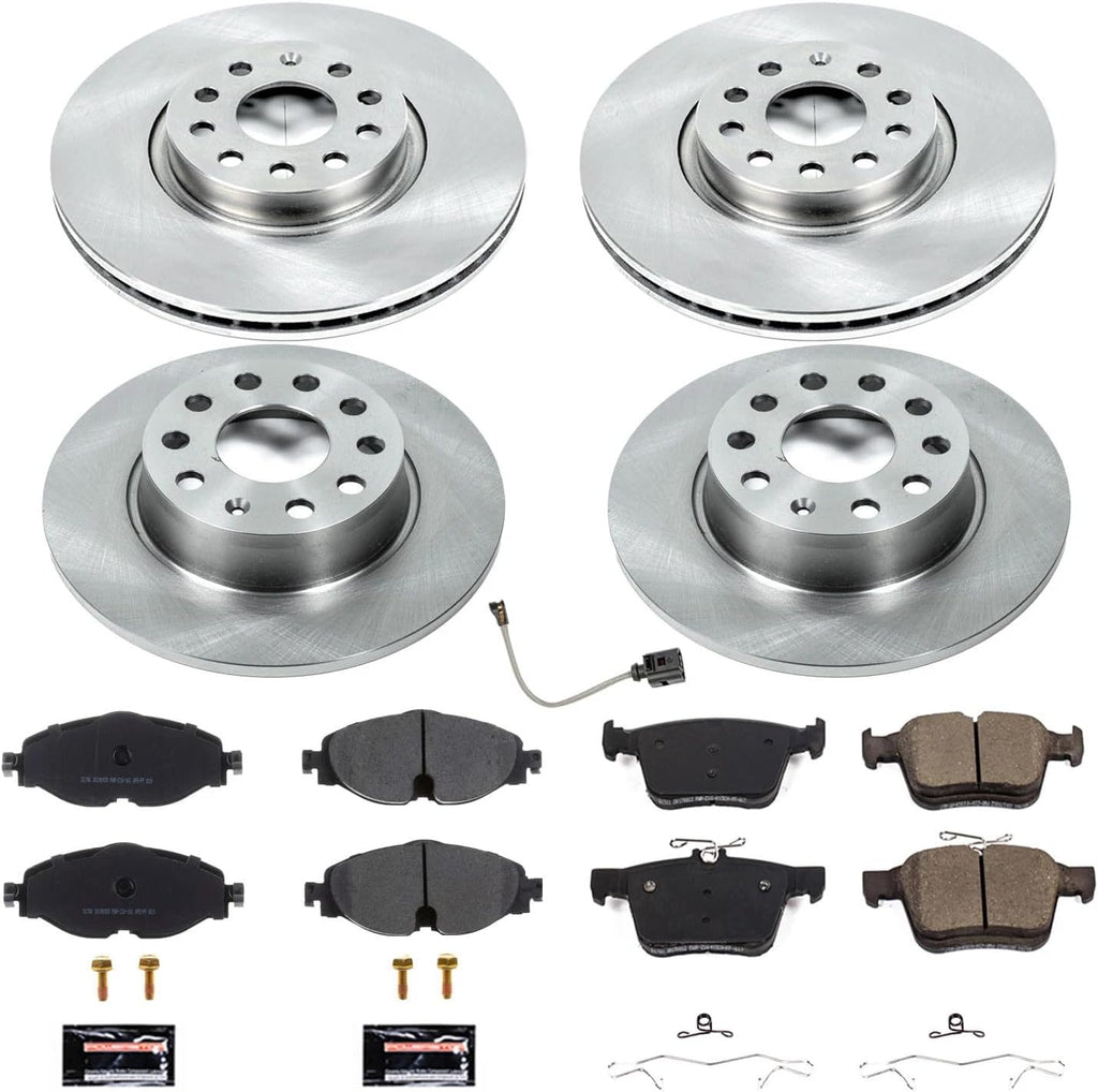 PowerStop Front and Rear Brake Kit for Audi A3 2015-20 |A3 Quattro 2015-18 |A3 Sportback e-tron 2016-18 |Volkswagen Taos 2022-24 - Z17 Ceramic Brake Pads & Disc Rotors Replacement, KOE7502