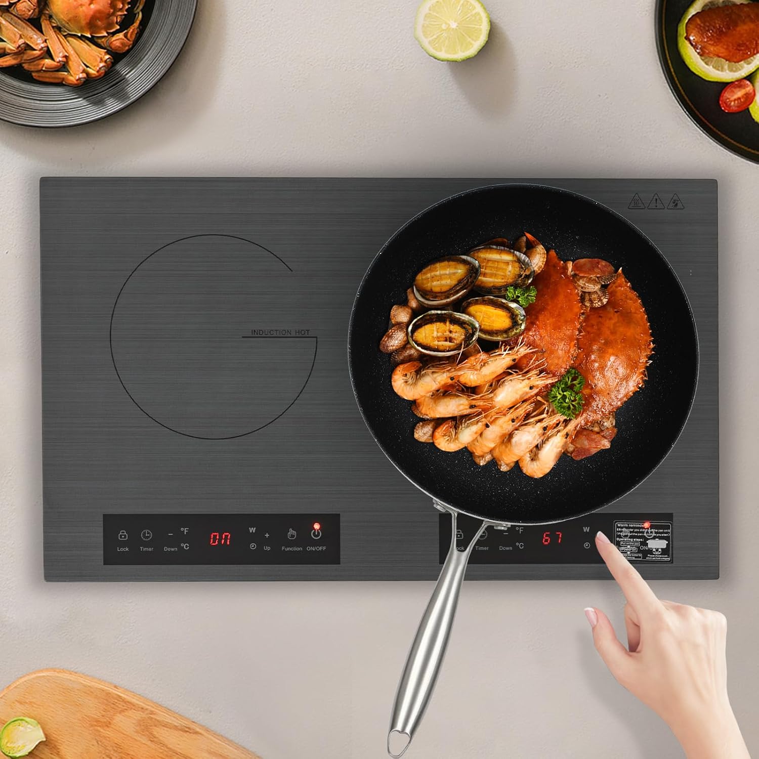 2 Burner Electric Cooktop, 2600W 110-120V Electric Ceramic Cooktop Built-in Electric Stove Top with 2 Electric Burners, 9 Heating Level and Kid Safety Lock, Sensor Touch Control, 23.62x14.17x3.15 inch