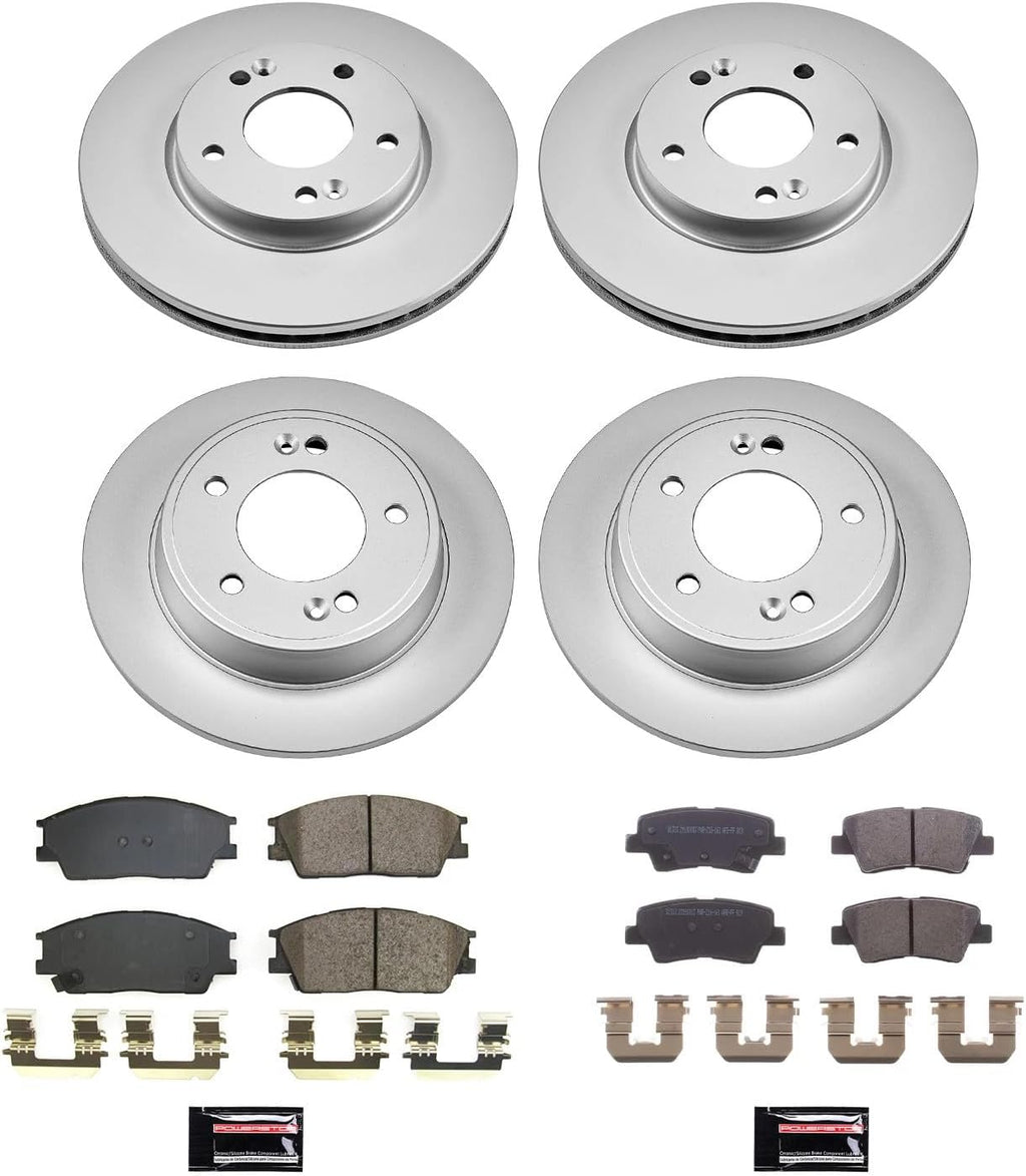 PowerStop Front and Rear Brake Kit for Hyundai Venue 2020-24 | Kia Soul 2020-24 - Fully-Coated Disc Rotors with Z17 Ceramic Brake Pads Replacement, CRK8686